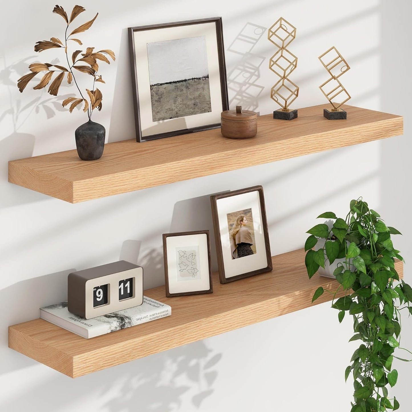 Floating Shelves for Wall, USA-Sourced Oak Wood 36 Inch Long Wall Shelves Set of 2, Natural Wooden Wall Mounted Picture Ledge Shelf, Nursery Book Storage Shelf Kids Bookshelf, Display Shelf