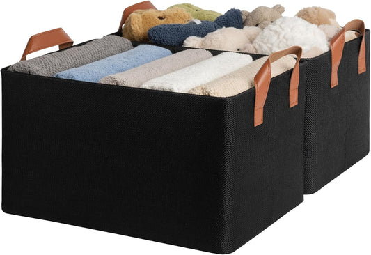 GRANNY SAYS Storage Baskets for Shelves, Closet Organizer Bins, Clothes Storage Bins with Metal Frame, Large Baskets for Organizing and Storage, Collapsible, Black, 2-Pack