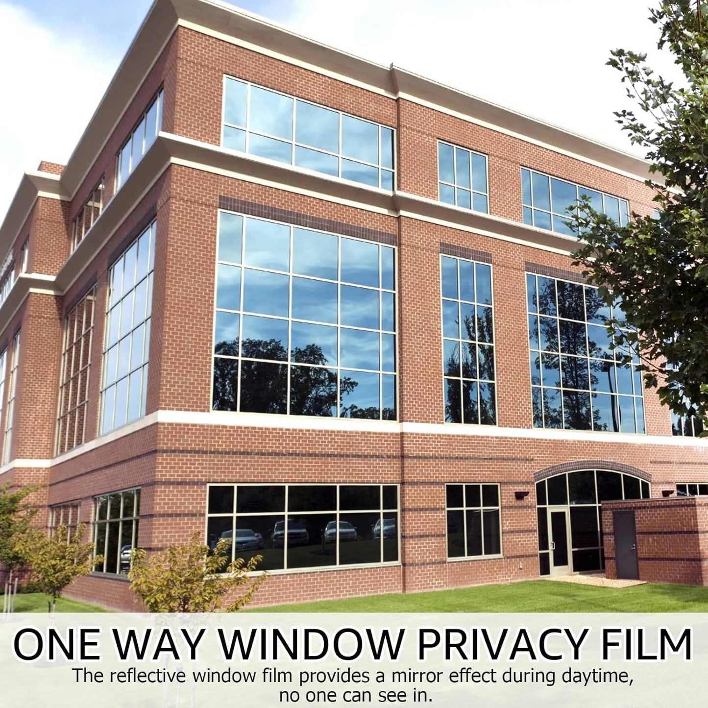 HIDBEA One Way Window Film, Daytime Privacy Sun Blocking Reflective Window Film No Glue Static Cling Heat Control Window Tinting Film for Home and Office, Black Silver, 55.1 x 196.86 Inch