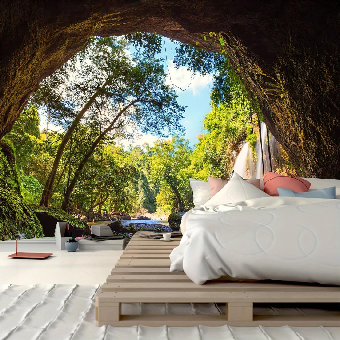 FENDROM Green Misty Forest Tapestry Wall Hanging Nature Mountain Cave Landscape Tapestry Waterfall River Tapestries for Bedroom Living Room Dorm Decor