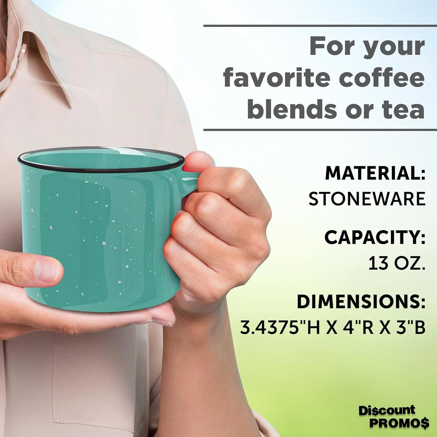 DISCOUNT PROMOS Ceramic Campfire Coffee Mugs 13 oz. Set of 10, Bulk Pack - Perfect for Tea, Espresso, Cappuccino, Hot Cocoa - Mint