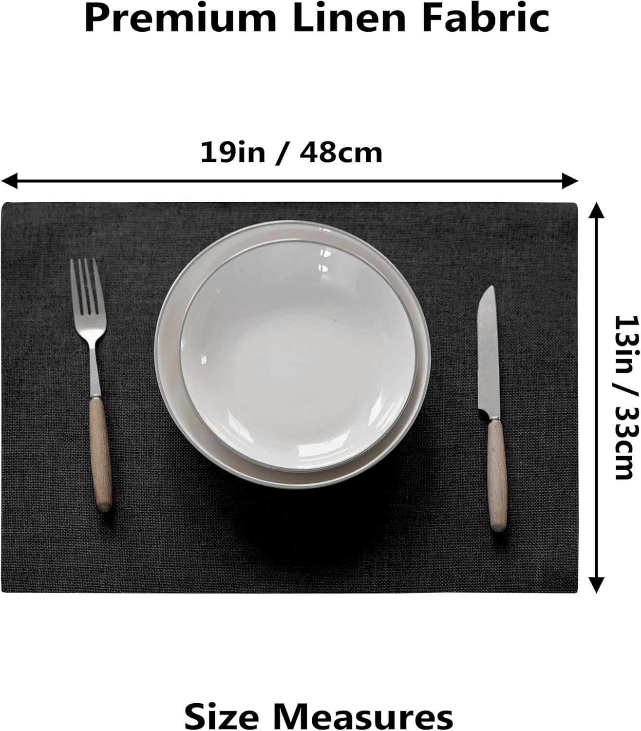 Demetex Black Cloth Placemats Set of 8 Wipeable Classic Place Mats Heat Resistant Table Mats for Dining Room Kitchen Tables, 13x19 inch, Black