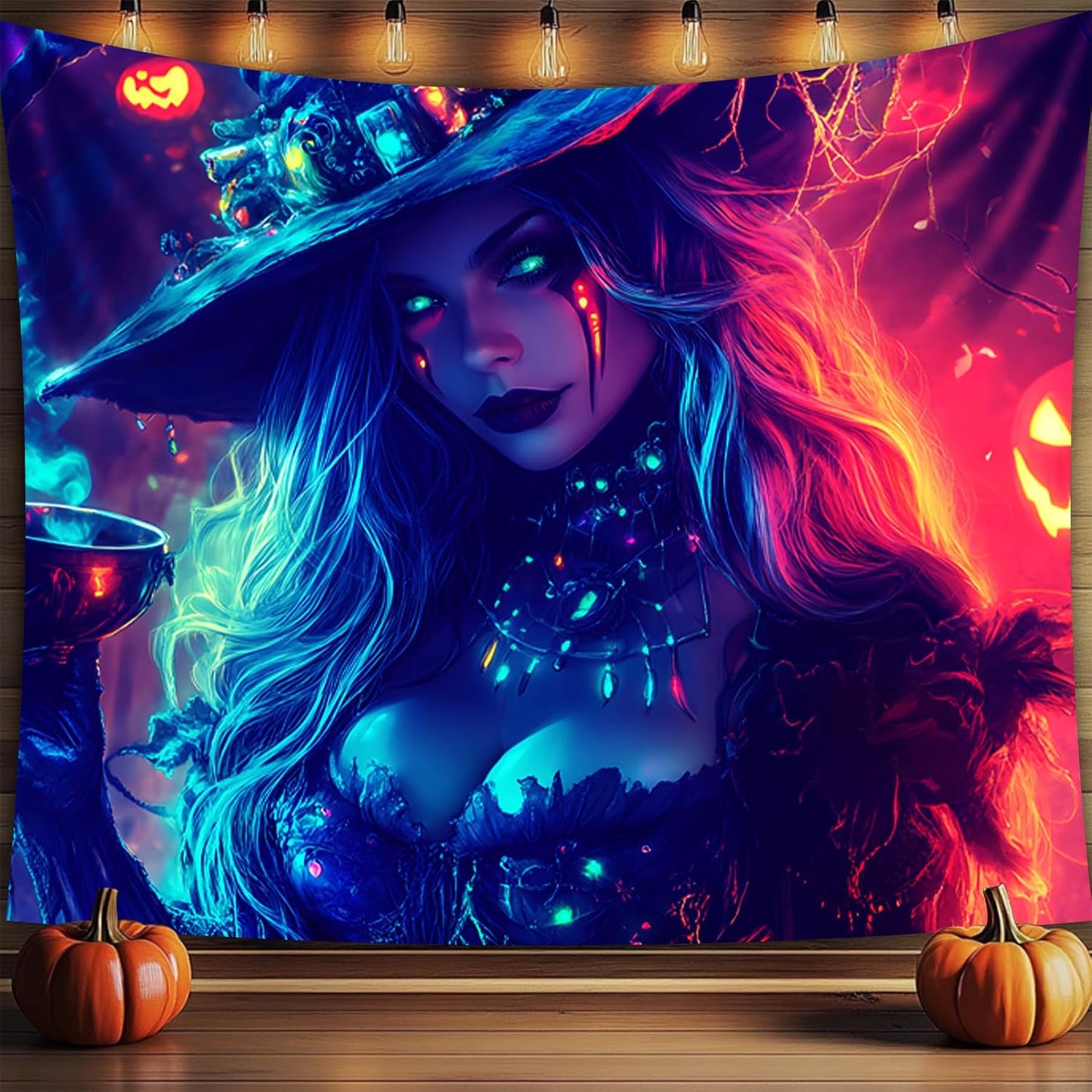 Halloween Tapestry, Blacklight Tapestry for Halloween Party Decor Hanging Tapestries Backdrop Wall Art Poster for Bedroom Dorm 59x51in