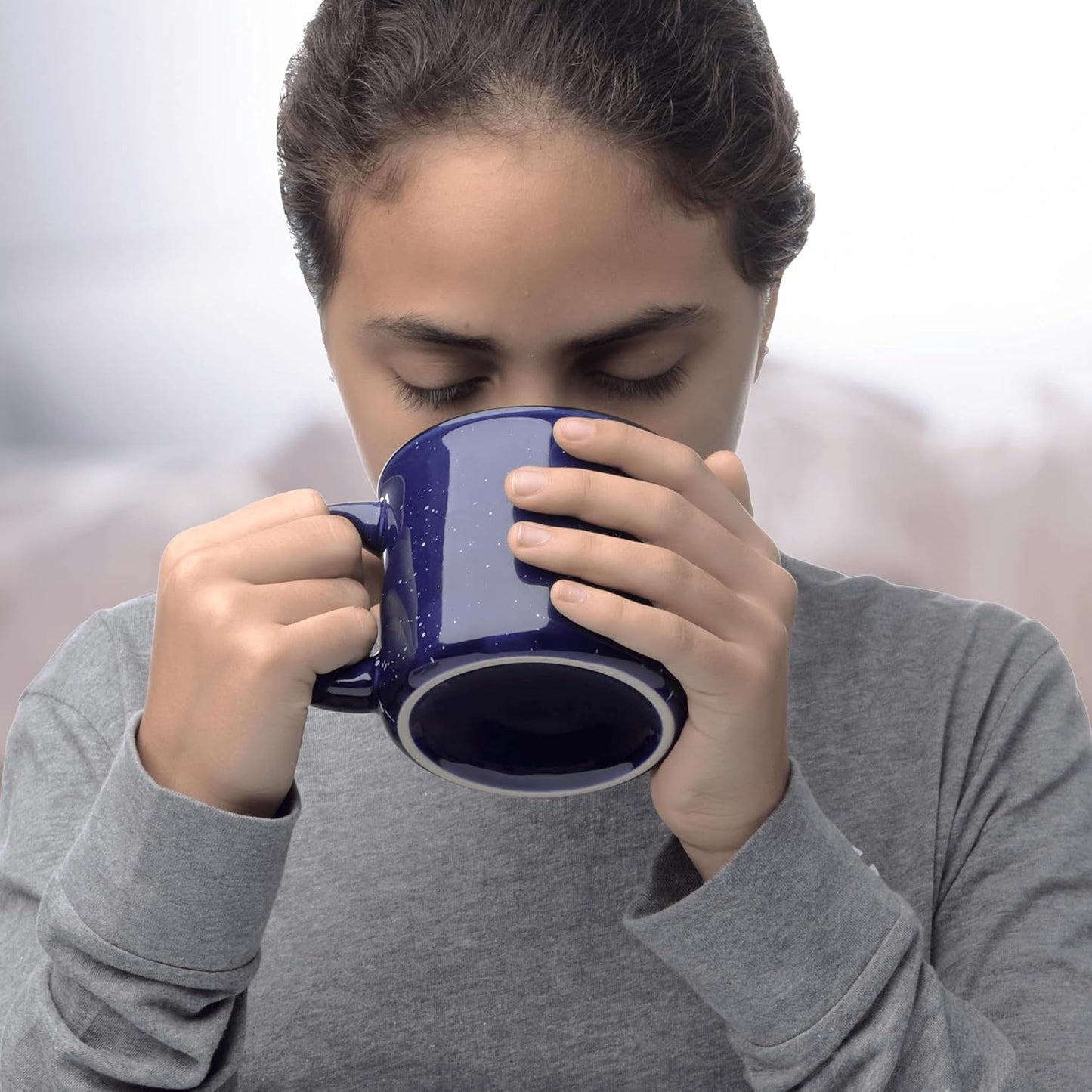 DISCOUNT PROMOS Custom Ceramic Campfire Coffee Mugs 13 oz. Set of 1, Personalized Bulk Pack - Perfect for Tea, Espresso, Cappuccino, Hot Cocoa - Blue