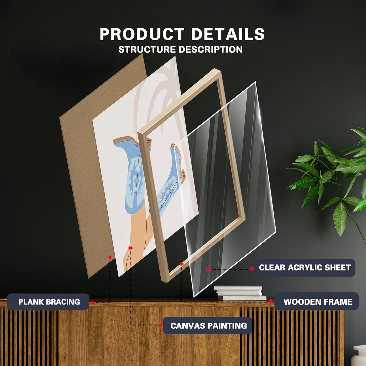 Blue Preppy Canvas Wall Art Set of 3 Trendy Cowgirl Boots Home Decor Flower Market Posters Prints Coastal Aesthetic Painting Picture for Girls Bedroom Bathroom Living Room Dorm 12x16Inch Wood Framed