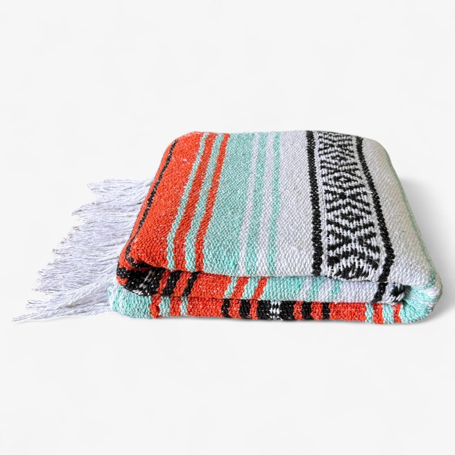 Traditional Handwoven Mexican Blanket, Large Falsa Serape - Soft & Durable - Vibrant Beach, Picnic, Yoga & Camping Mat - Lightweight Boho Throw 70"x50" (Sunset)
