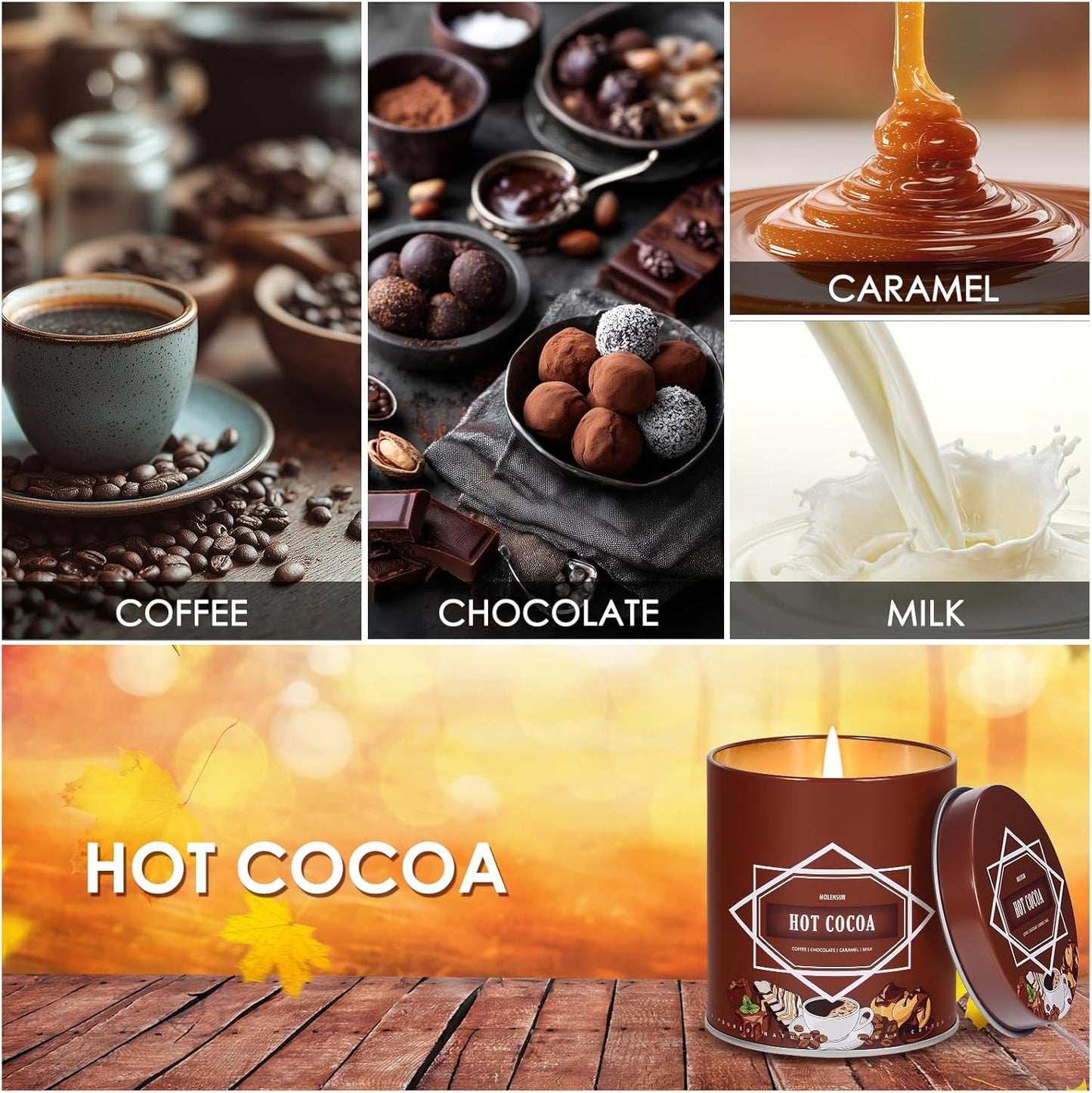Hot Cocoa Fall Scented Candle – 9 oz Soy Wax in Travel-Friendly Reusable Tin, Non-Toxic & Clean Burning, 50-Hour Burn – Cozy Autumn Fragrance, Holiday Gift & Fall Decor for Women & Men