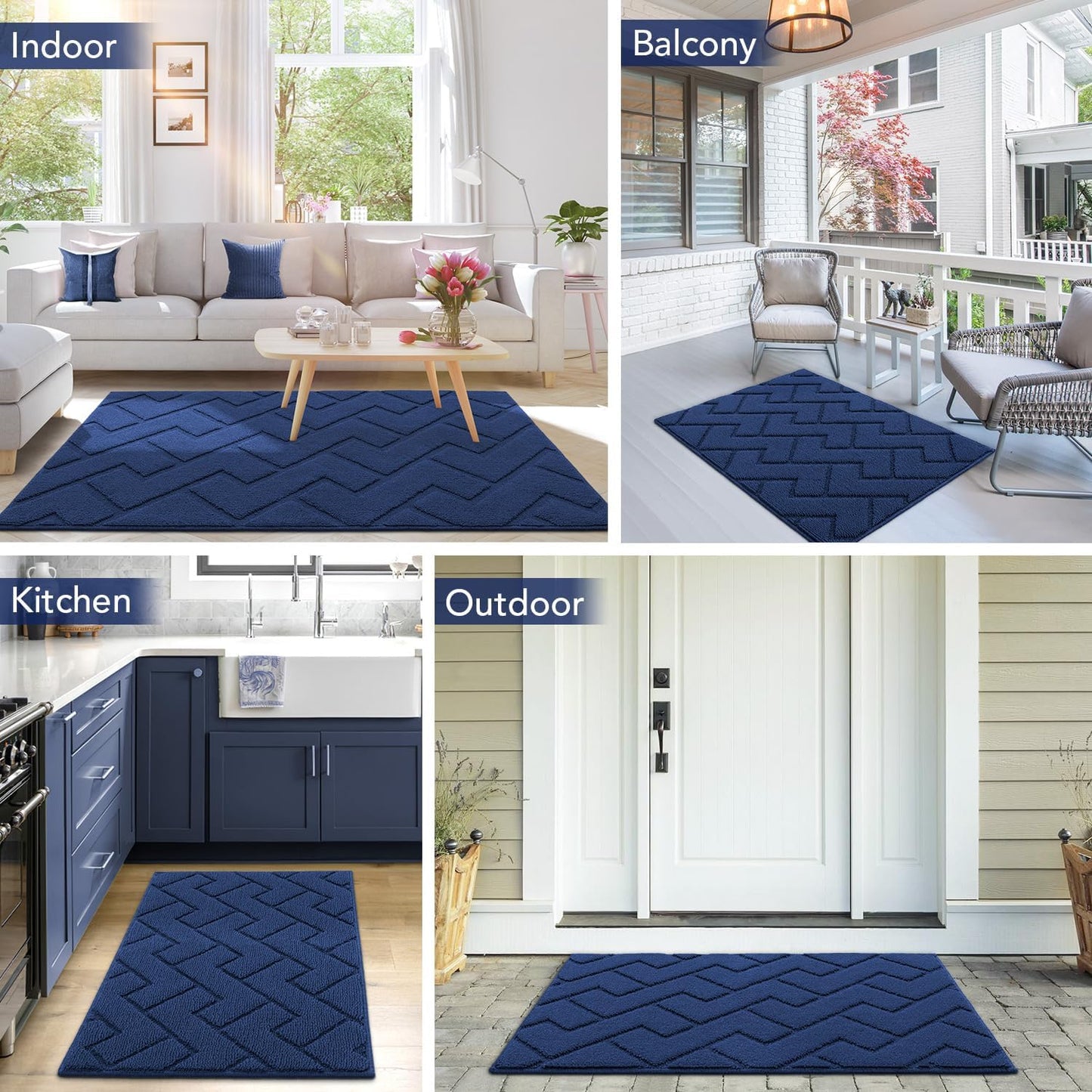hicorfe Indoor Doormat,Front Back Door Mat TPR Backing Non Slip Mats 20"x31.5" Absorbent Resist Dirt Entrance Doormat Inside Floor for Entryway Washable Low-Profile(Navy Blue)