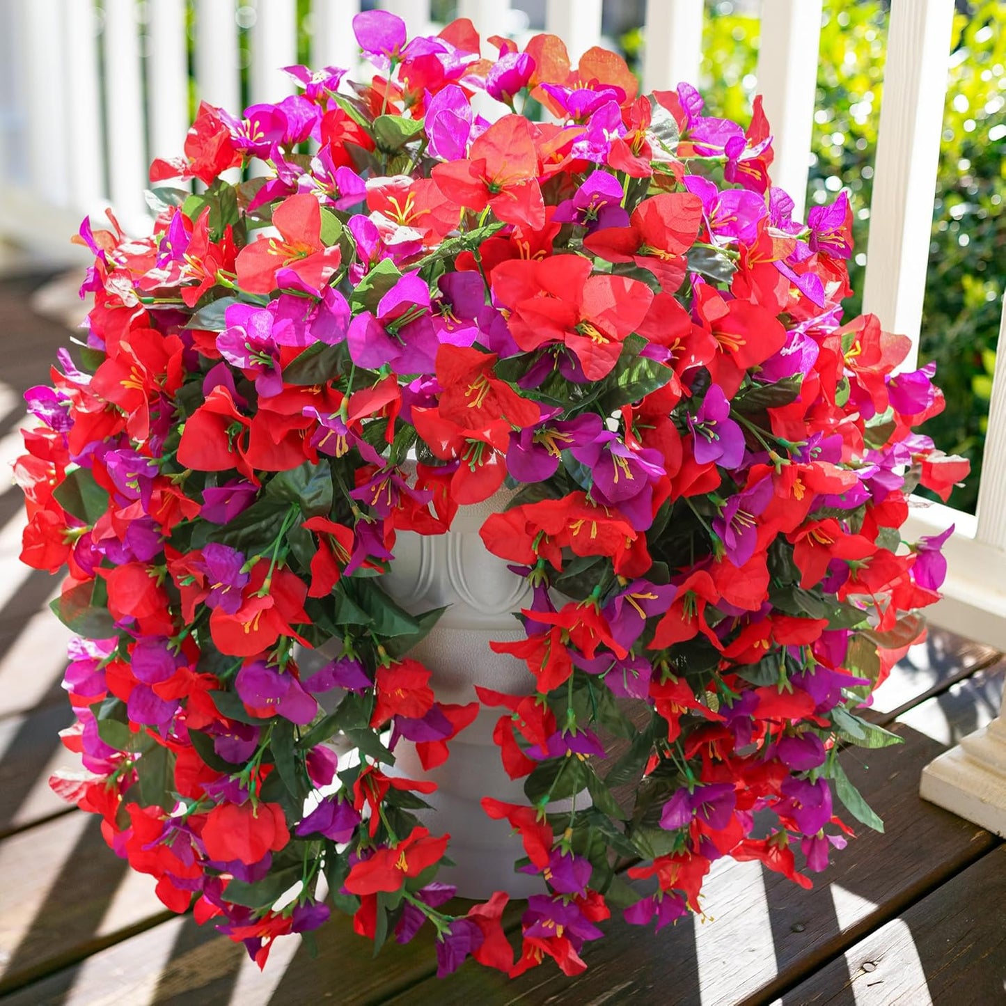 Faux Bougainvillea Artificial Flowers Plants for Outdoors Outside Decoration, 2pcs Fake Flowers Silk Long Trailing Vines UV Resistant Realistic for Front Door Porch Planter Urn Patio Balcony Yard, Mix