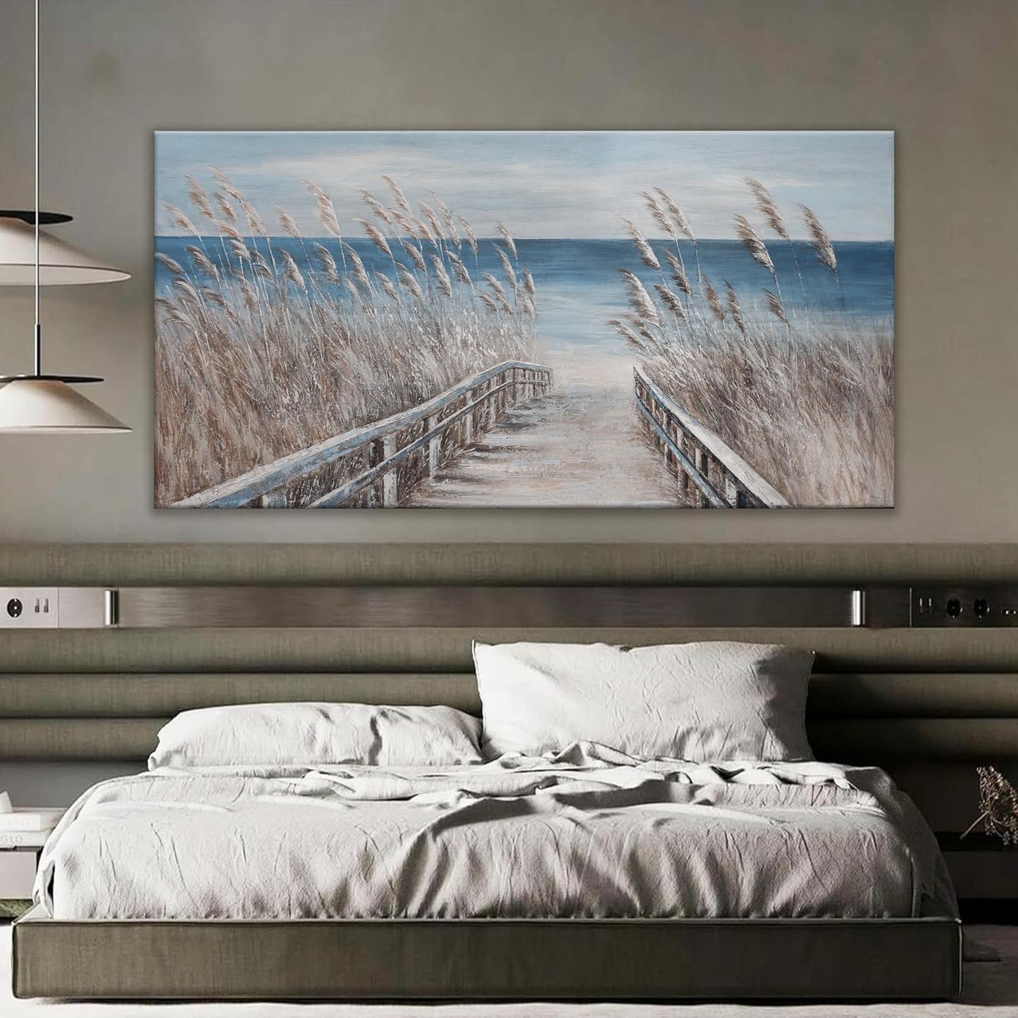 Canvas Wall Art Decor Large Modern Wall Art Decorations Blue Beach Coastal Artwork for Walls Textured Wall Art Prints Pictures Wall Decor Wall Art Bedroom 29"X58" For Room Living Room Office Wall Decor