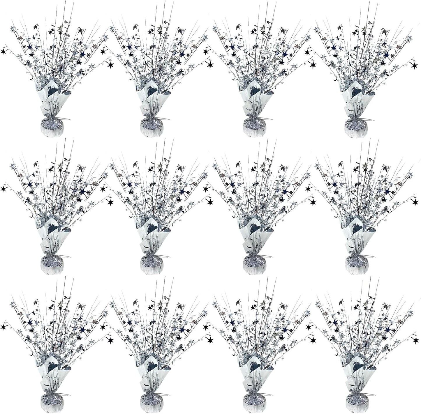 12 Pack Metallic Foil Spray Centerpiece Star Table Decoration Burst Table Centerpieces for Birthday Wedding Anniversary Graduation Holiday Party Supplies Decor, Silver