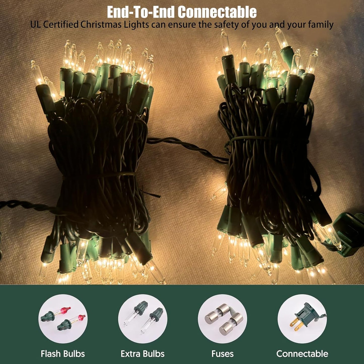 HISHINY Christmas Lights 100 Count Clear Christmas Tree String Lights with Green Wire for Outdoor Indoor Christmas Decorations Wedding Decorations Valentines Day Decor,UL Certified (32feet)