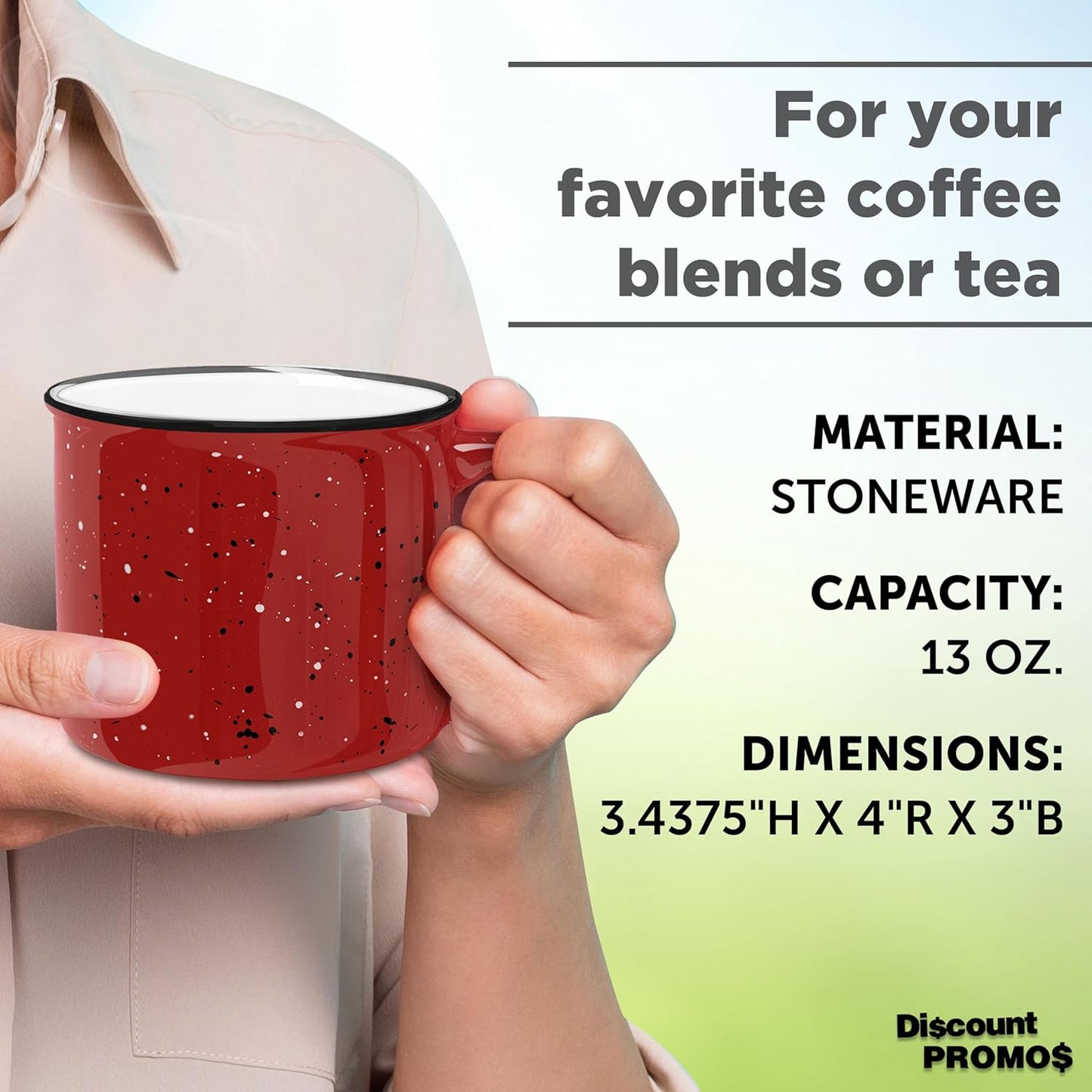 DISCOUNT PROMOS Ceramic Campfire Coffee Mugs 13 oz. Set of 10, Bulk Pack - Perfect for Tea, Espresso, Cappuccino, Hot Cocoa - Red