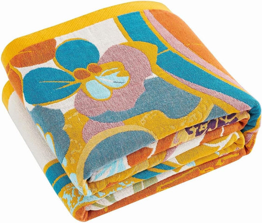 Boho Throw Blanket, Lightweight Blankets for Summer, 100% Cotton Bohemian Decorative Throw Blanket, 60"x80" Reversible Muslin Breathable Woven Farmhouse Blankets Quilt,