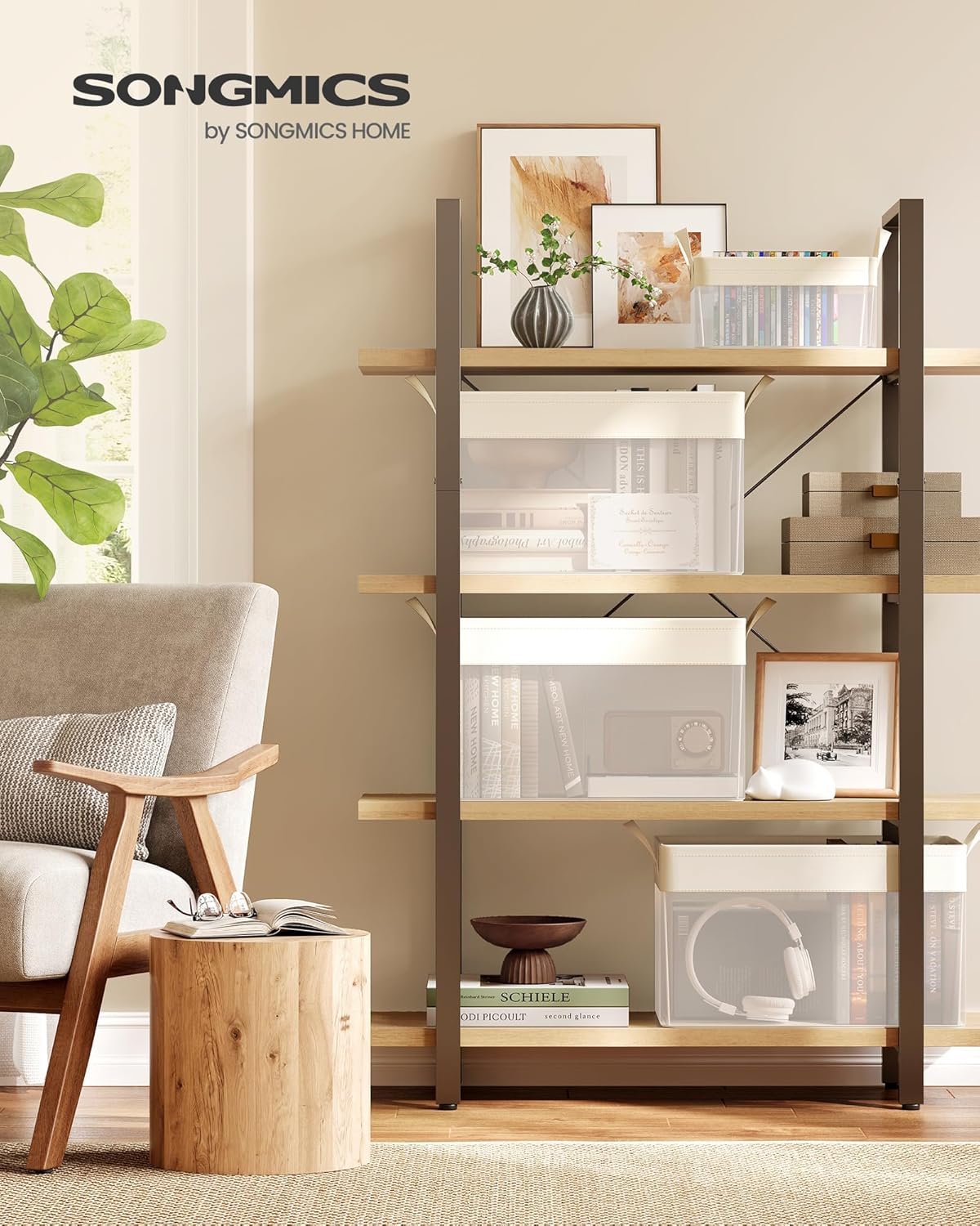 SONGMICS Storage Bins Set of 3, Large Fabric Storage Baskets, Foldable Organizer with Transparent Nylon Mesh, 19.7 x 11.8 x 11.8 Inches, Handles, for Bedroom, Living Room, Cream White URFB950W01