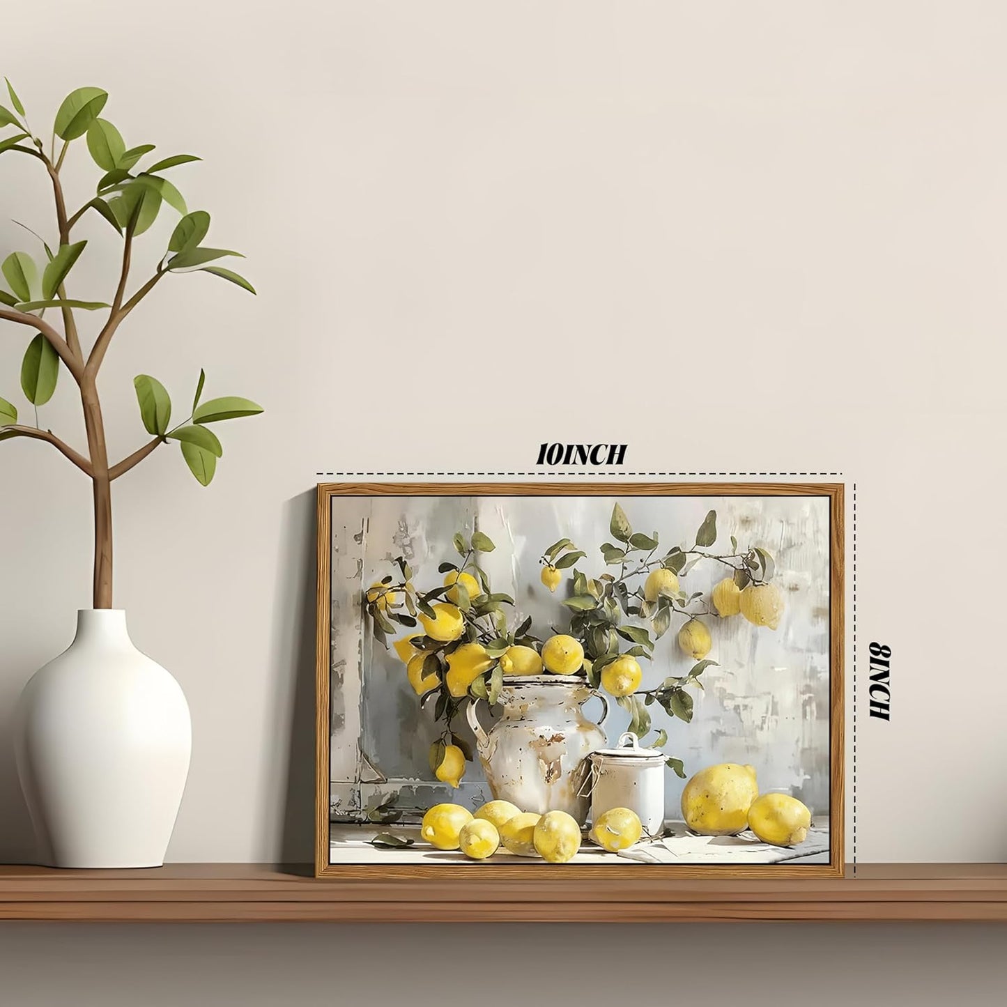 Framed Lemon Kitchen Wall Decor for Dining Room - Vintage Mustard French's Yellow Lemon Kitchen Wall Art, Rustic Oil Paintings Posters Prints for Bathroom Living Room Bedroom 8x10 inch