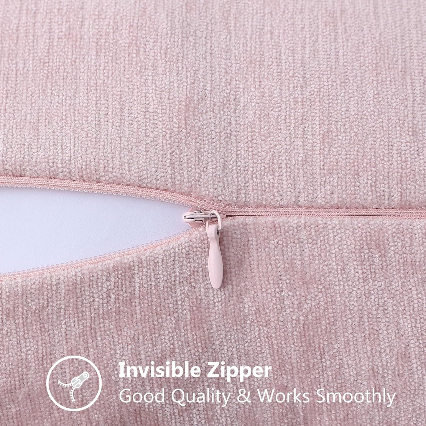 decorUhome Chenille Soft Throw Pillow Covers 22x22 Set of 2, Farmhouse Velvet Neutral Decorative Euro Pillow Covers with Stitched Edge for Couch Sofa Bed Home Decor, Blush Pink