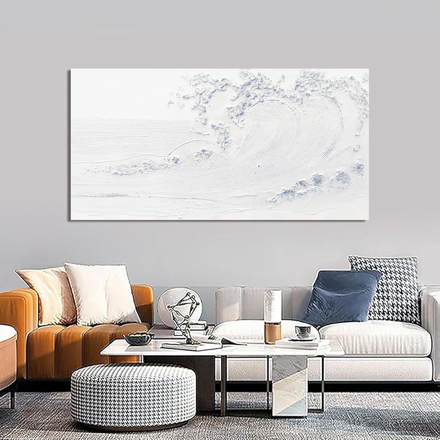 Canvas Wall Art Decor Large Wall Art Pictures for Living Room Wave Artwork for Walls White Blue Wave Wall Art Prints Landscape Coastal Wall Art Decor Art Work for Home Office Room Wall Decor 24"x48"