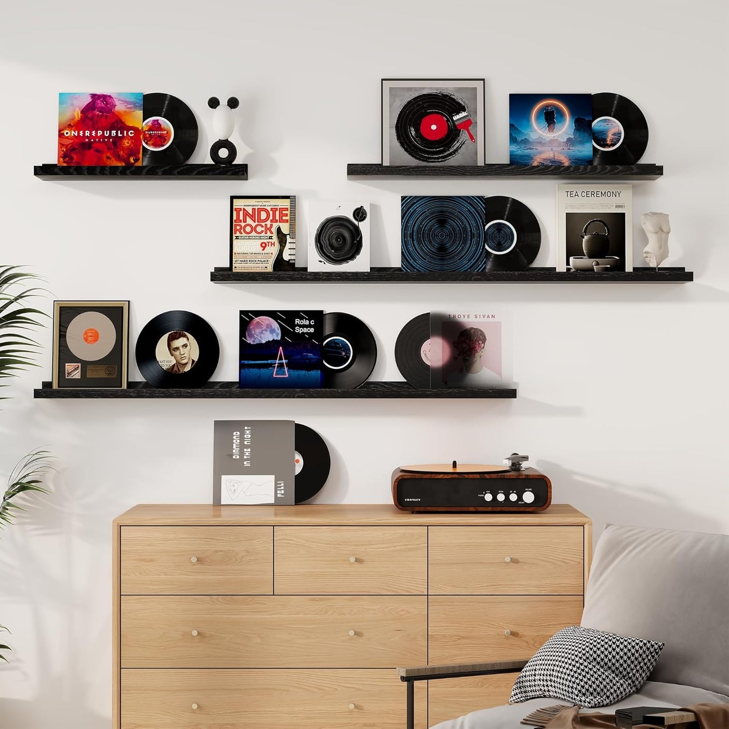 Floating Picture Ledge Shelves 24 Inch Solid Oak Wood Set of 2, Rustic Wall Storage Shelves with Lip, Kids Bookshelf, Photo & Picture Ledge Shelves for Bedroom, Living Room, Kitchen