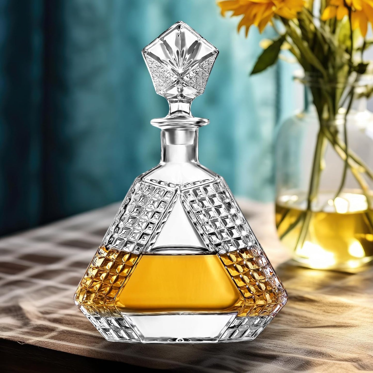 Triangle Whiskey Decanter 650ml – Premium Glass Liquor Decanter with Solid Glass Stopper – Stylish Barware for Bourbon, Scotch & Spirits – Gift-Ready Packaging for Home, Office, Bar, Man Cave Decor