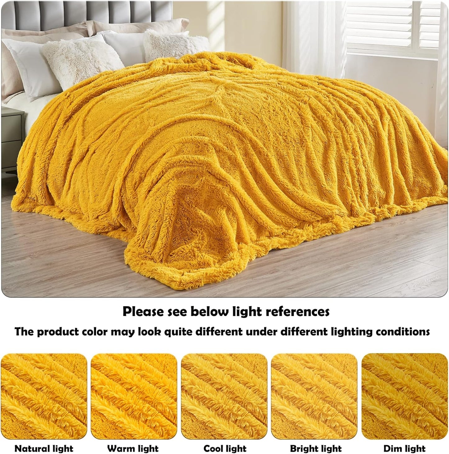 GONAAP Fuzzy Faux Fur Throw Blanket Mustard Yellow Super Soft Cozy Plush Fuzzy Shaggy Blanket for Couch Sofa Bed (Mustard Yellow, Throw(50"x60"))
