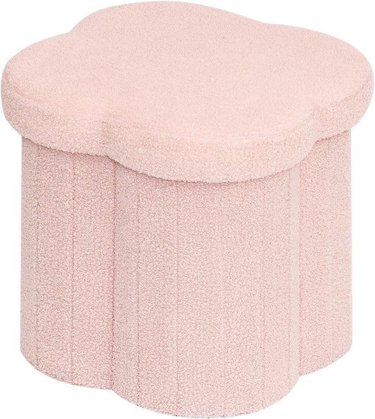 B FSOBEIIALEO Storage Ottoman Cube, Flowers Shaped Ottomans with Storage Foot Stool Footrest, Boucle Ottoman Seat for Dorm Room, Faux Teddy Fur, Pink 15"x15"x15"