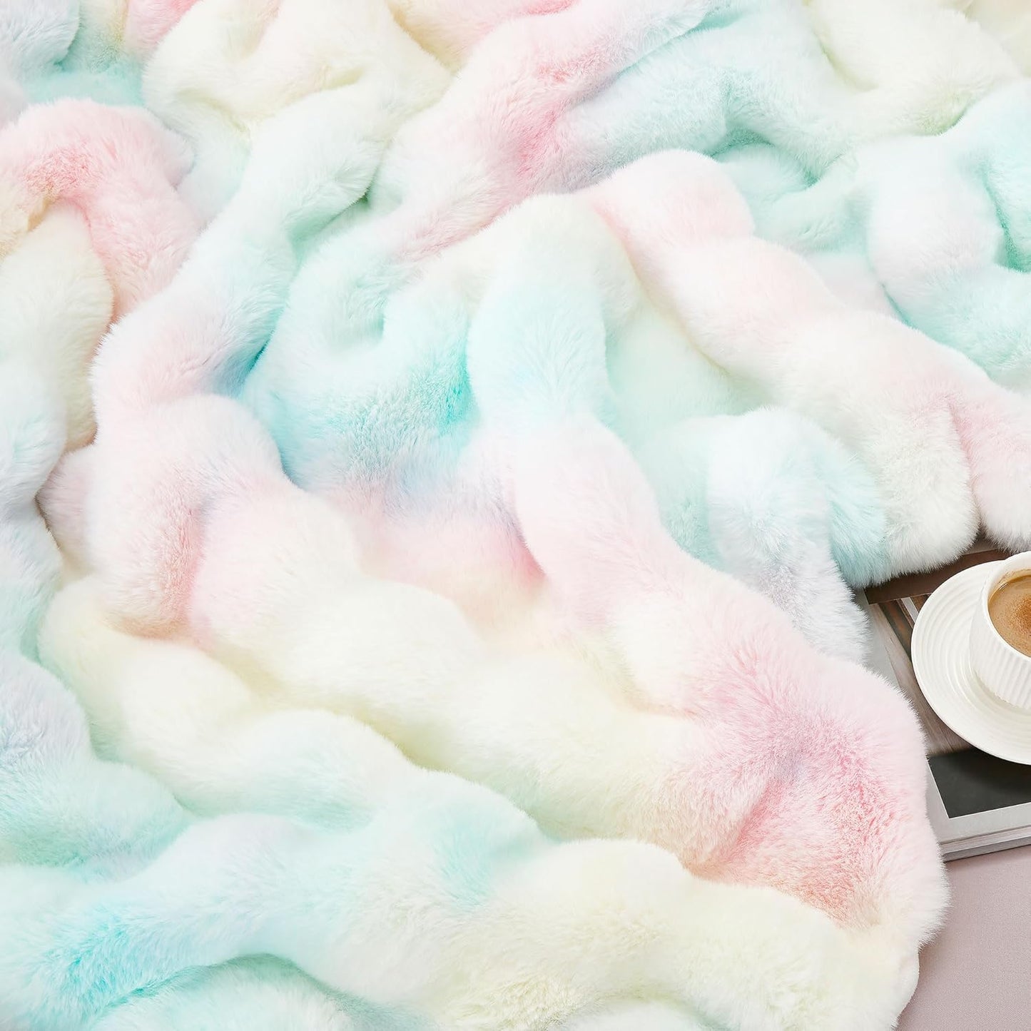 DREAMNINE Decorative Colorful Soft Thick Faux Fur Throw Blanket for Kids Girl Women 50" x 60",Luxury Rainbow Tie-dey Fleece Fuzzy Blankets,Warm Cozy Plush Furry Blankets for Winter,Cute Lovely Blanket