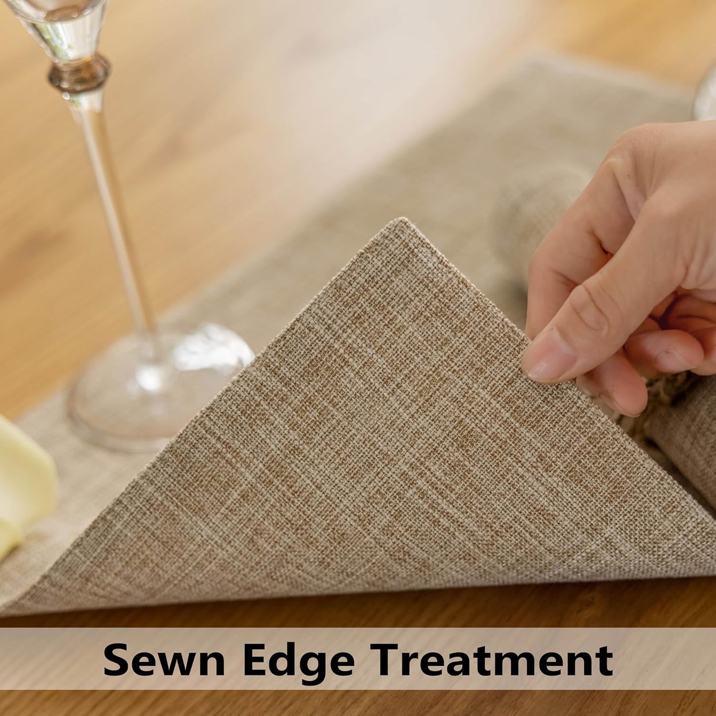 Demetex Burlap Place Mats Set of 6 Heat Resistant Linen Placemats Decorative Wipeable Fabric Table Mats for Dining Kitchen Tables, Burlap