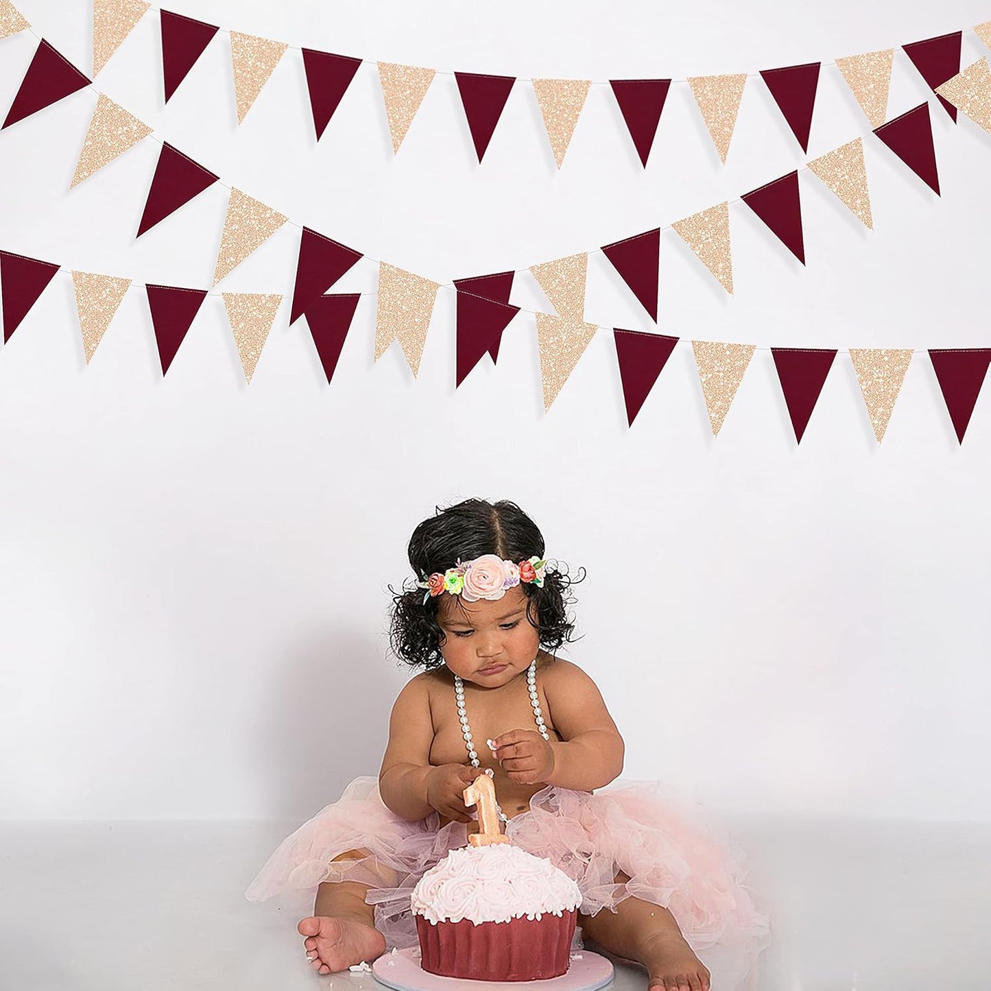 Burgundy Party Decorations Maroon Champagne Gold Triangle Banner Flag Bunting Pennant for Birthday Engagement Wedding Bridal Shower Baby Shower Anniversary Bachelorette Hen Party Decorations Supplies