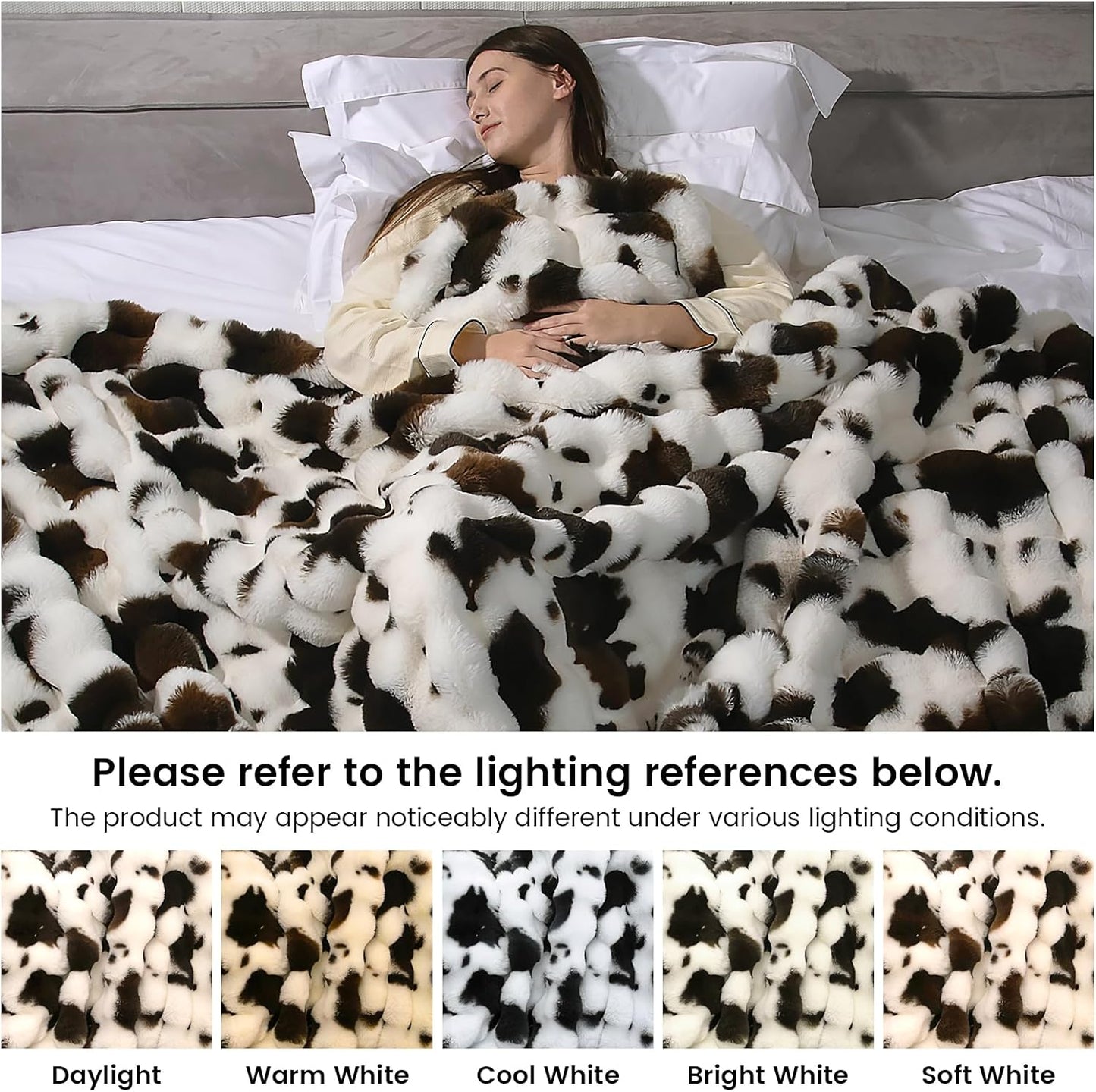 Cow Print Faux Fur Throw Blanket for Couch, Soft & Plush Fuzzy Blanket for Sofa, Bedroom, Living Room, Super Soft Warm for Adults Kids Girl Gifts Bedroom Couch Sofa Travel,50x60 Inches Black Brown