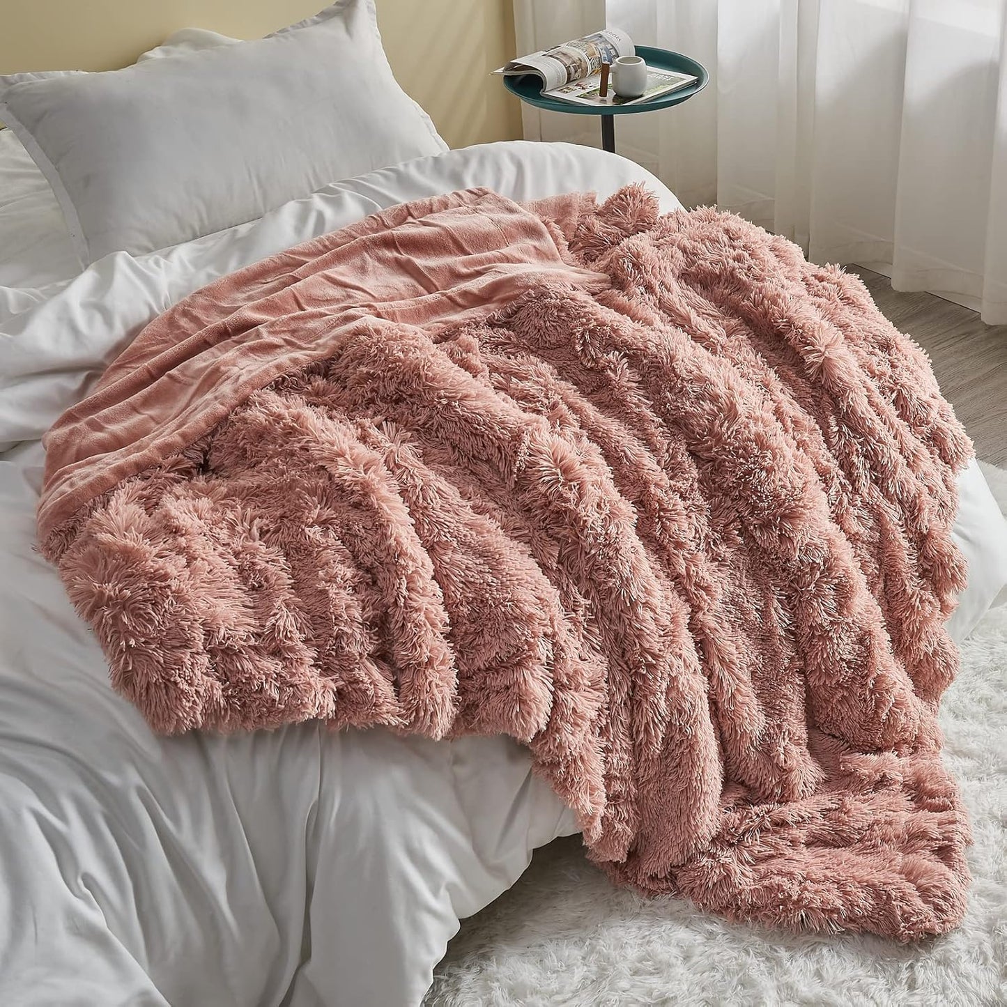 GONAAP Fuzzy Faux Fur Throw Blanket Twin Size Pink Super Soft Cozy Plush Fuzzy Shaggy Blanket for Couch Sofa Bed (Pink, Twin(60"x80"))
