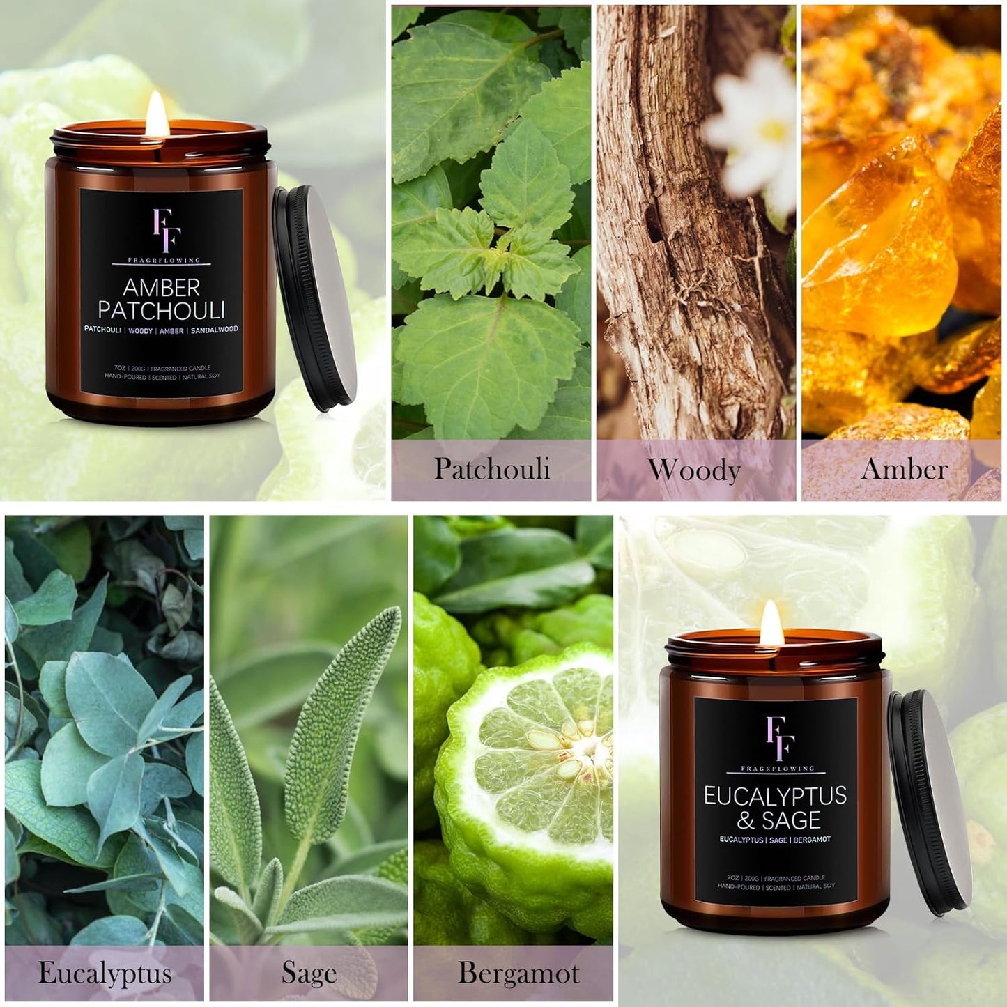 Scented Candles Set, Candles for Home Scented Soy Wax Candle, 4 Pack 28 Oz Aromatherapy Candles Gift Set for Women Men (Patchouli/Vetiver/Sage/Rose)