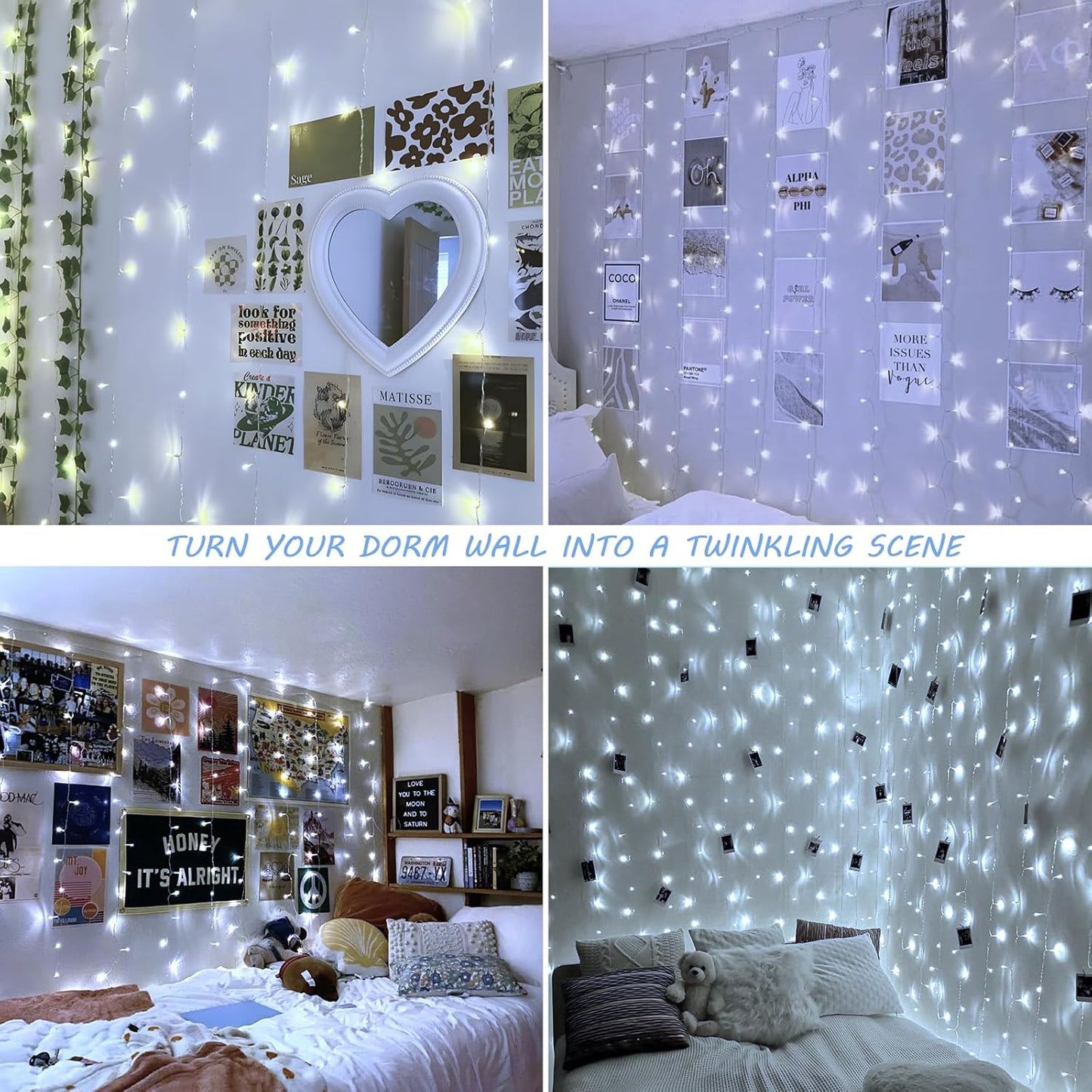 HEYFUNi 304 LED Curtain Lights Outdoor, 9.8Ft*9.8Ft Hanging String Lights Plug in with 8 Modes, Connectable Curtain Fairy Lights for Bedroom, Dorm, Christmas, Wall, Backdrop, Wedding Decor, White