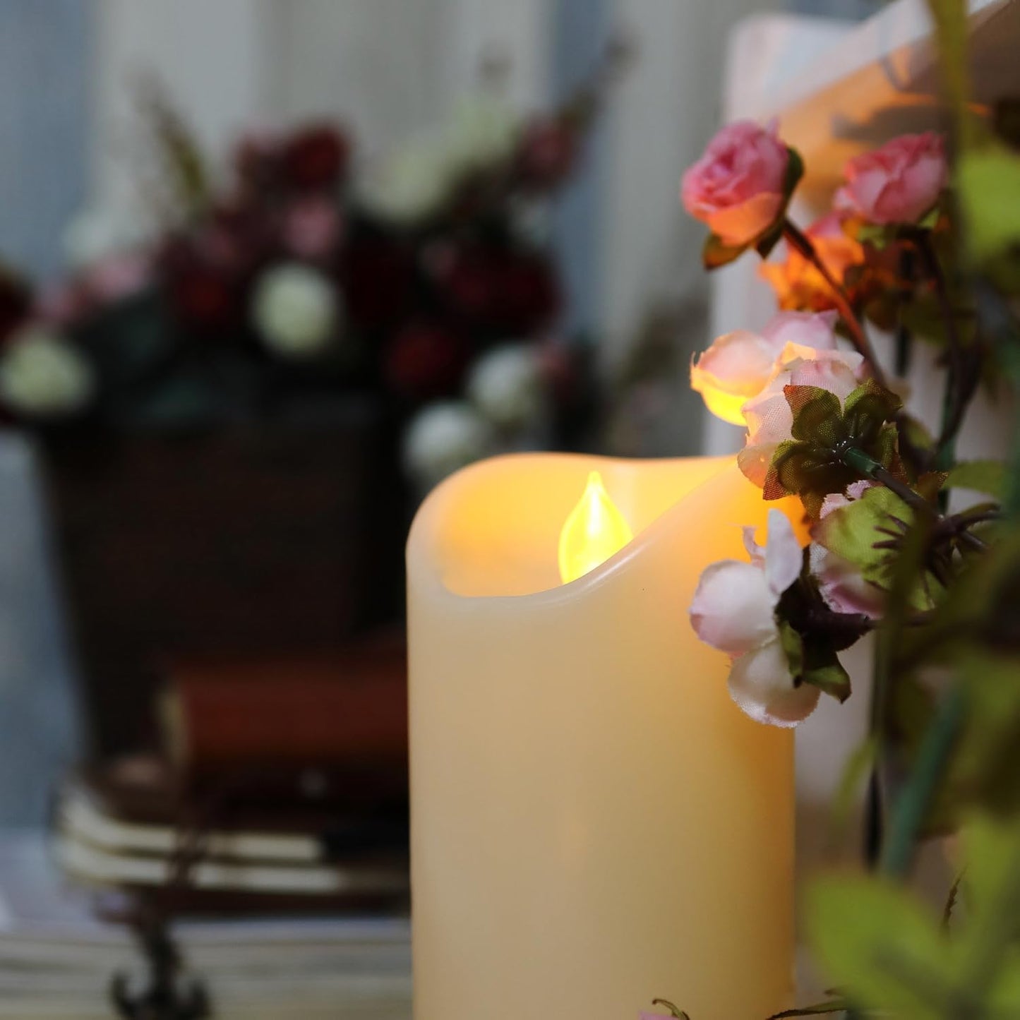 CANDLE CHOICE Outdoor Battery Operated Flameless Candles with Remote Timer Waterproof Flickering Plastic Electric LED Pillar Lights for Lantern Patio Garden Wedding Party Decorations 3x5 Inches 2 PCS