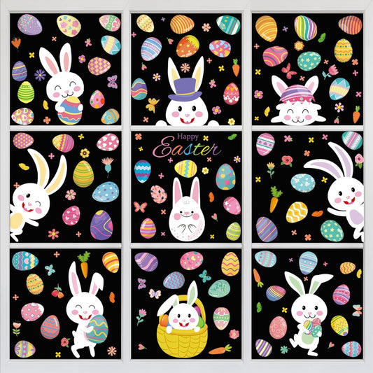 DC-BEAUTIFUL 184 PCS Easter Window Clings, 9 Sheets Double Sided Bunny Egg Easter Decoration Window Stickers, Reusable Static Holiday Window Decals for Home Office School Shop Spring Party Decors