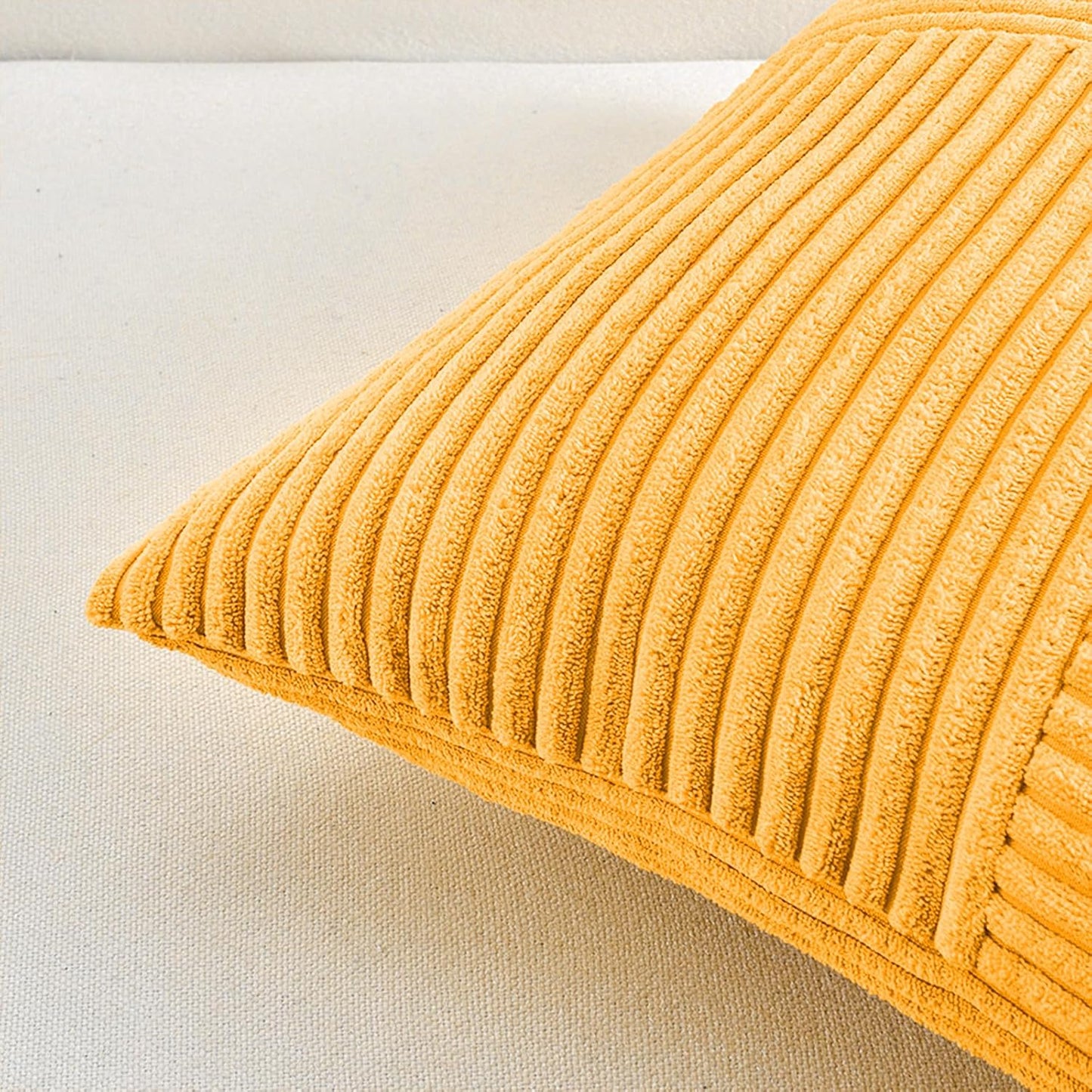 Fancy Homi 2 Packs Gold Yellow Spring Decorative Throw Pillow Covers 16x16 Inch for Couch Bed Sofa, Rustic Farmhouse Boho Home Decor, Soft Corss Patchwork Corduroy Textured Square Cushion Case 40x40cm