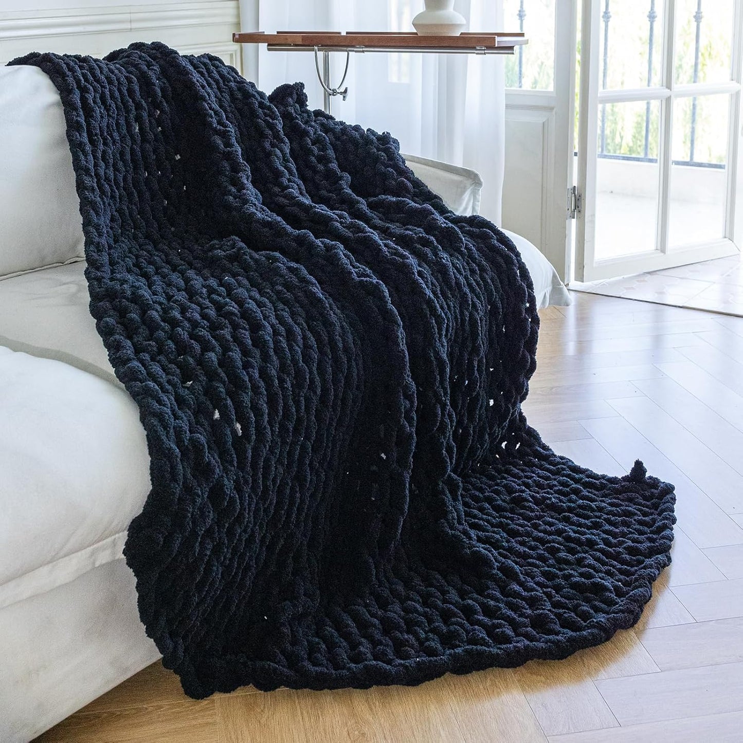 Chunky Knit Blanket - Luxury Soft Cozy 40 * 50 Throw Blanket,100% Woven Blanket Rope Knot Throw Blanket for Couch, Sofa, Home Decor, Gift - Machine Washable（Black）