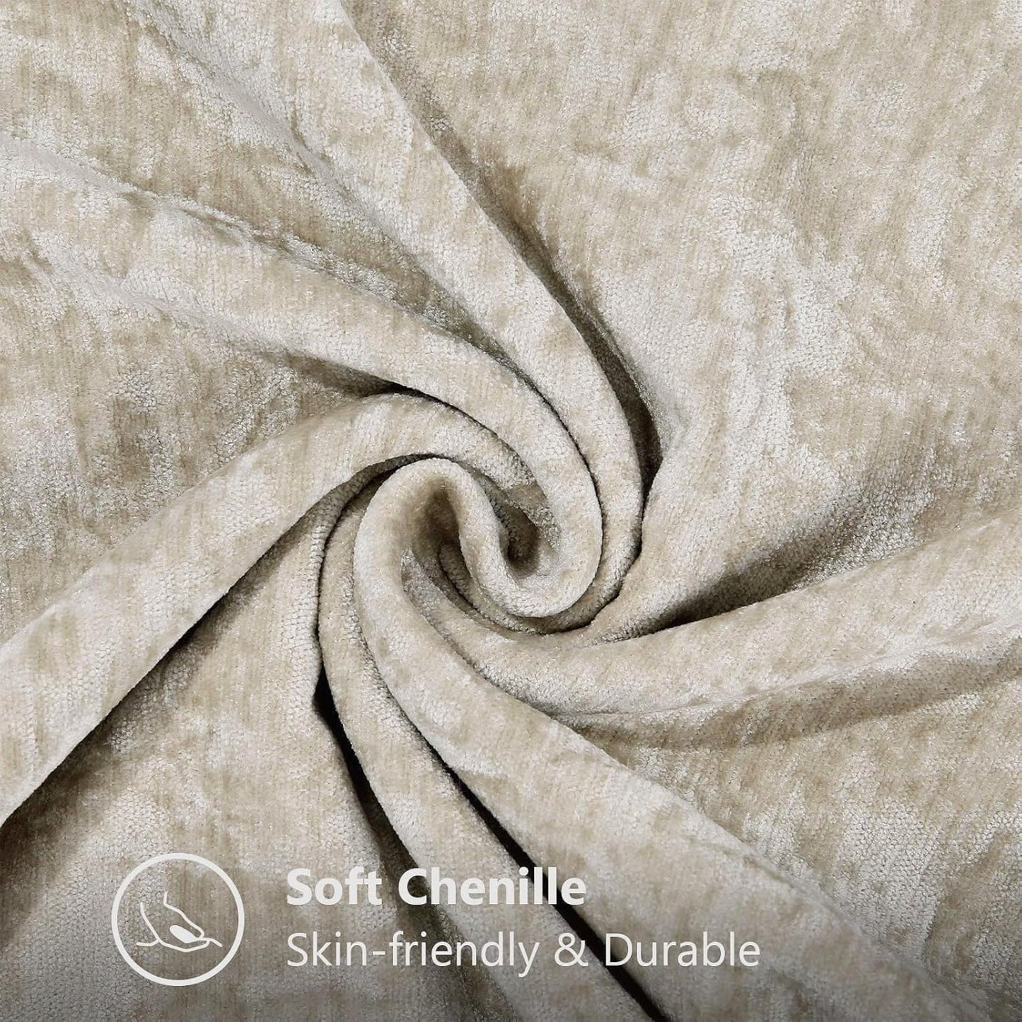 decorUhome Chenille Soft Throw Pillow Covers 20x20 Set of 2, Farmhouse Velvet Neutral Decorative Euro Pillow Covers with Stitched Edge for Couch Sofa Bed Home Decor, Beige