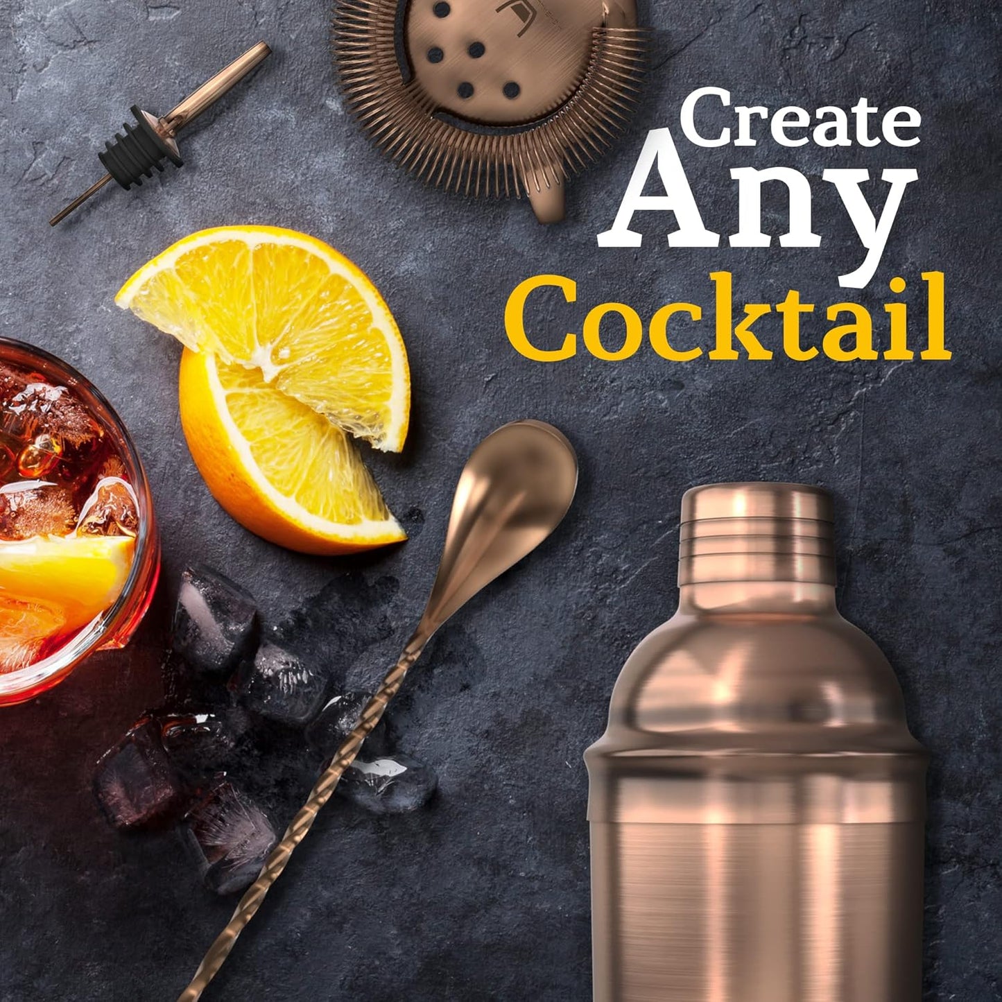 Highball & Chaser 13-Piece Cobbler Cocktail Shaker Set Matte Copper Stainless Steel Bartender Kit For Home Bar Cocktail Set Laser Engraved Cocktail Tools Plus E-Book with 30 Different Cocktail Recipes