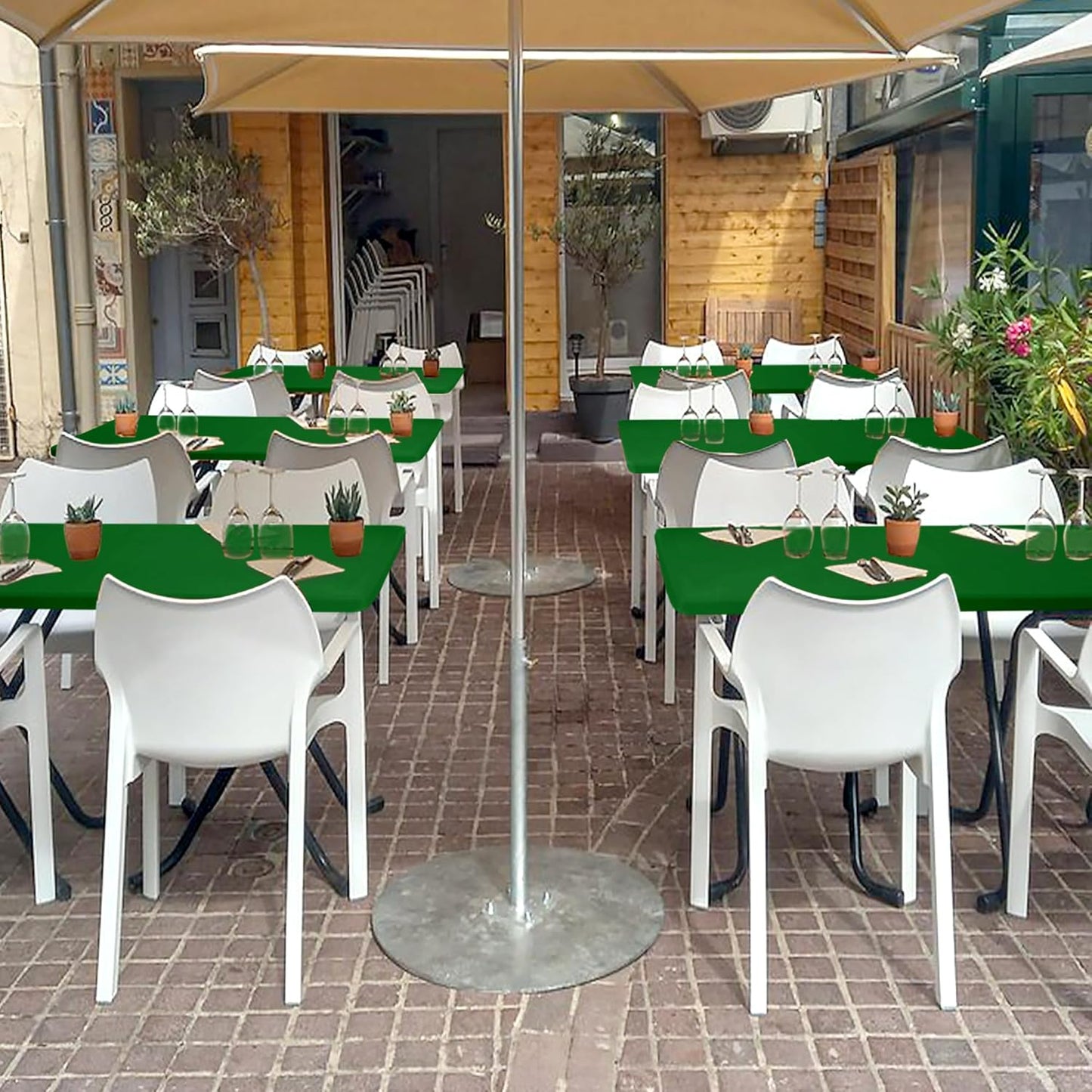 Fitted Tablecloth for 8 Foot Rectangle Tables-6 Pack Green Elastic Outdoor Picnic Table Cover-Spandex Stretch Folding Table Cloths 8ft for Camping Dining Room Patio Kitchen Banquet Party