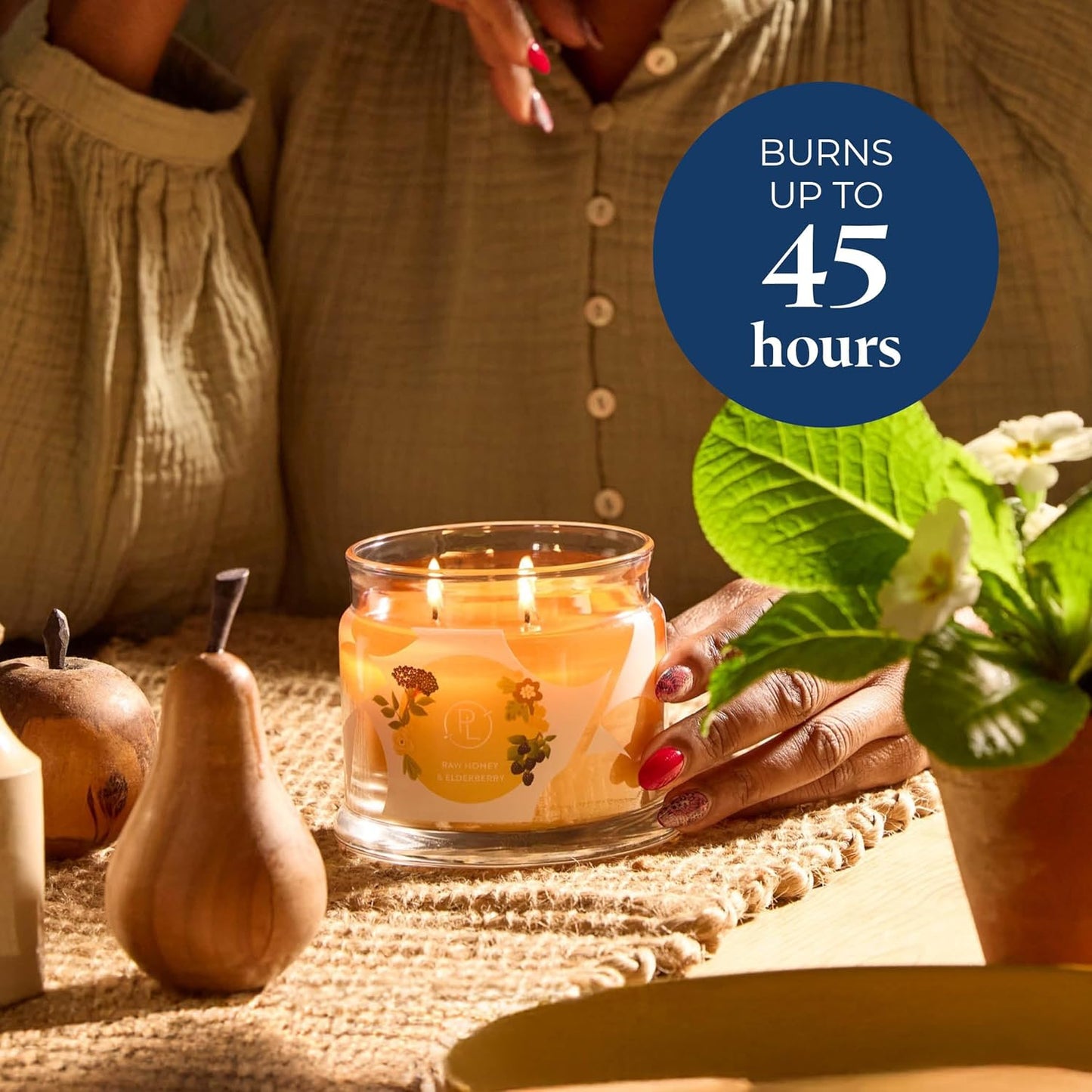 PartyLite Raw Honey & Elderberry Scented, Notes of Alpine Elderflower, Soft Jasmine & Golden Amber, 13.2oz 3-Wick Jar Candle, 45 Hour Burn Time, Luxurious Fragrance, Ideal for Gifting