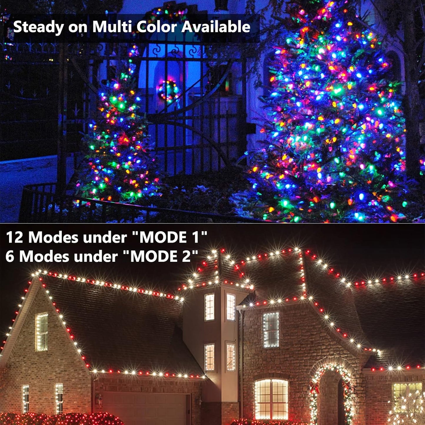 Brizled RGB Christmas Lights, 33ft 100 LED C5 Color Changing Outdoor, Connectable String Lights with Remote, Dimmable Xmas Tree Party