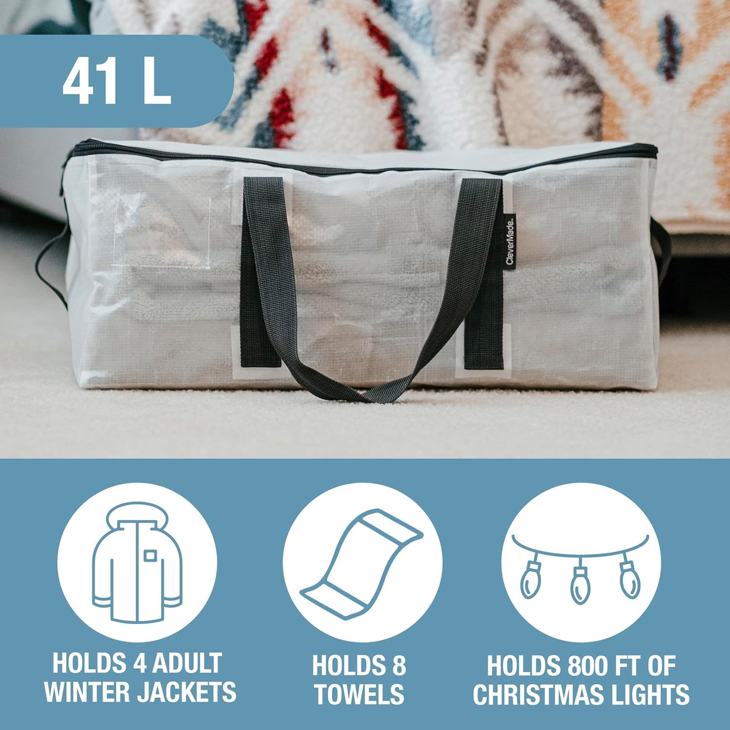 CleverMade Under Bed Storage Bag - Collapsible Storage for Shoes and Clothes Easy Use - Heavy Duty Utility Bag Home