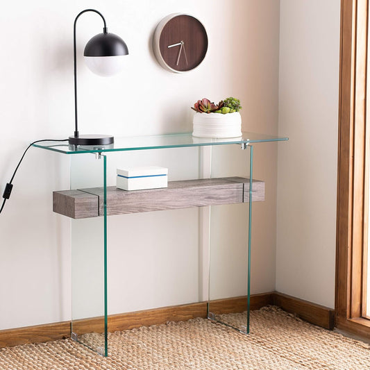 Safavieh Home Kayley Glass and Grey Oak Console Table