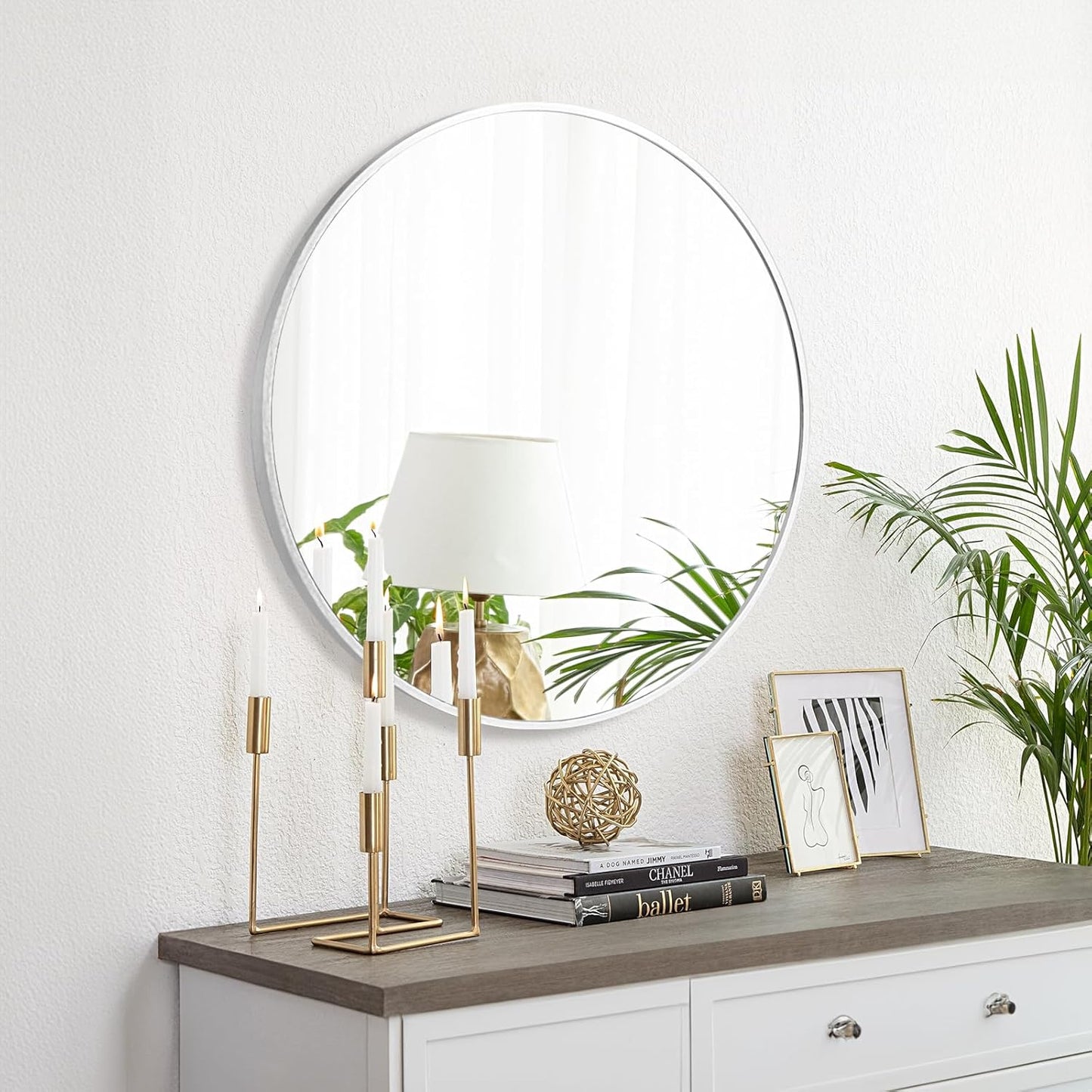 Fabuday Silver Round Mirror 28 Inch - Big Circle Mirror for Bathroom, Living Room, Hallway, Entryway, Matte Aluminum Frame Circular Mirrors for Wall Decor