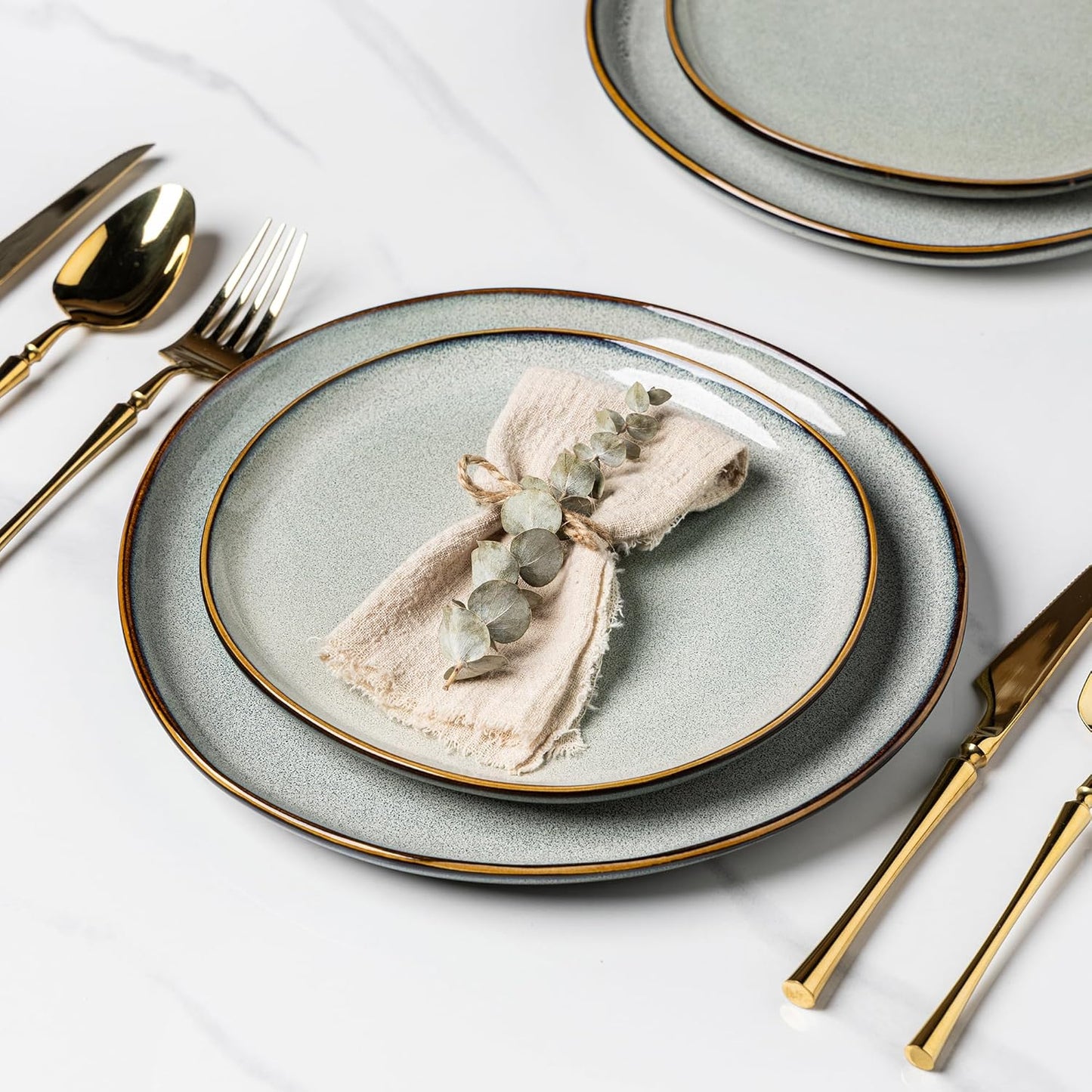 AmorArc Ceramic Dinnerware Sets,Handmade Reactive Glaze Stoneware Plates and Bowls Sets,Highly Scratch Resistant | Dishwasher & Microwave Safe Dishes Set,Service for 6 (18pc)