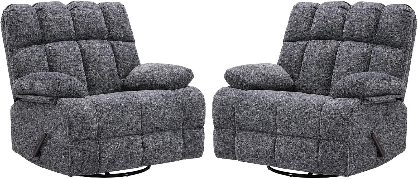 Oversized Swivel Rocker Recliner Chair Set of 2 for Adult, Rock Recliner for Big Man, Extra Wide Manual Recliners, Overstuffed Soft Rocking Sofa Chair,Light Grey