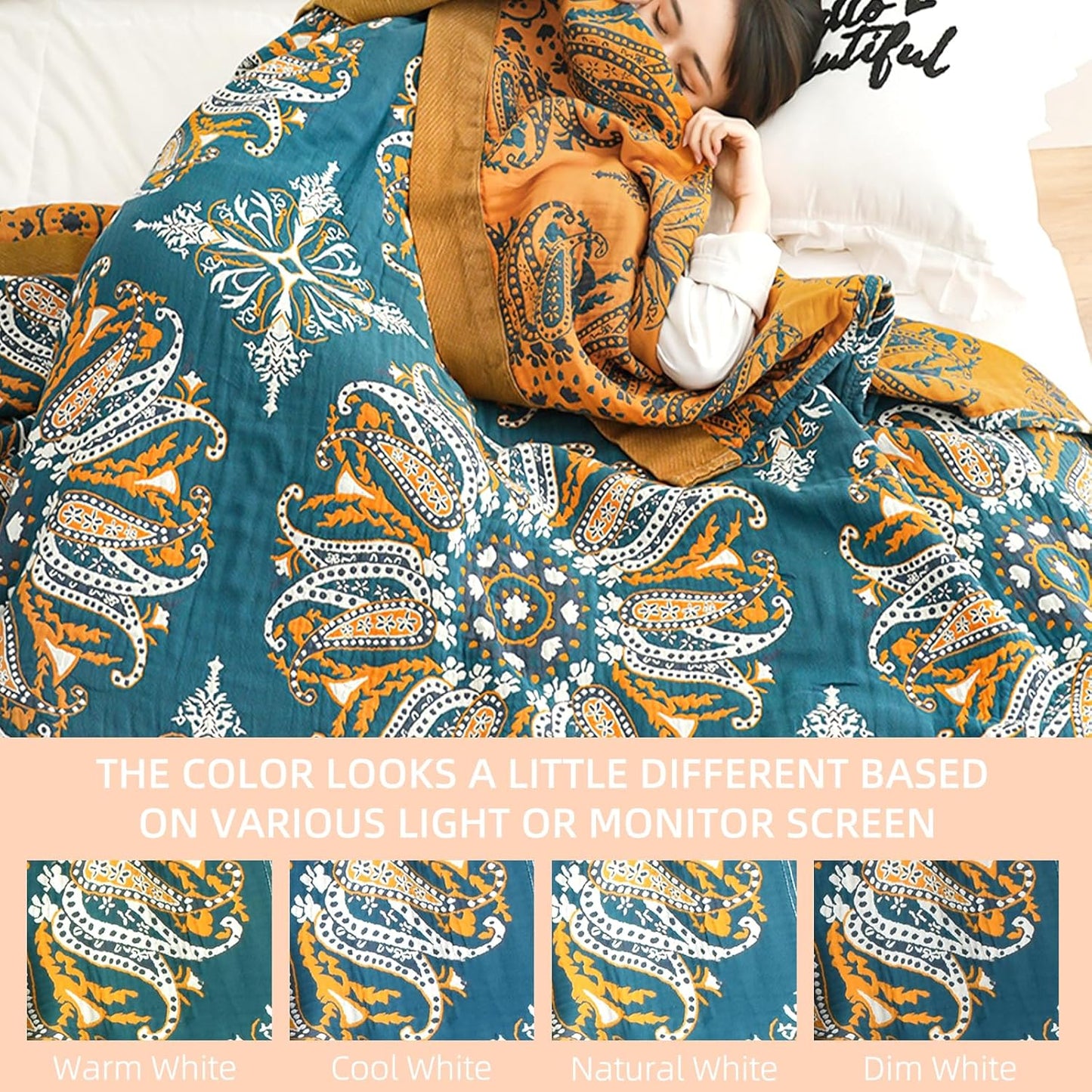 Boho Throw Blanket for Bed - 100% Pure Cotton Ultra Soft Rustic Quilt - Farmhouse Decor Bed Blankets, All Season Rustic Throw for Sofa Couch Chair(60"×80", Boho Floral)