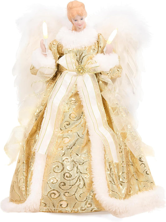 GENMOUS Angel Christmas Tree Topper, 12 Inch Gold Angel Treetop, Angel Figurine Christmas Tree Top, Christmas Tree Decorations for Home