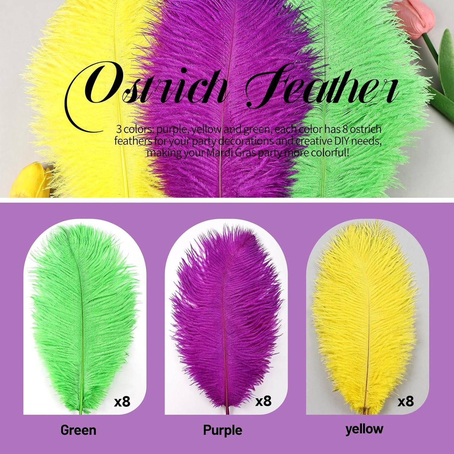 THARAHT Light Yellow Ostrich Feathers 12pcs Natural Bulk 8-10Inch 20cm-25cm for Wedding Party Centerpieces Easter Gatsbi and Home Decoration Feathers